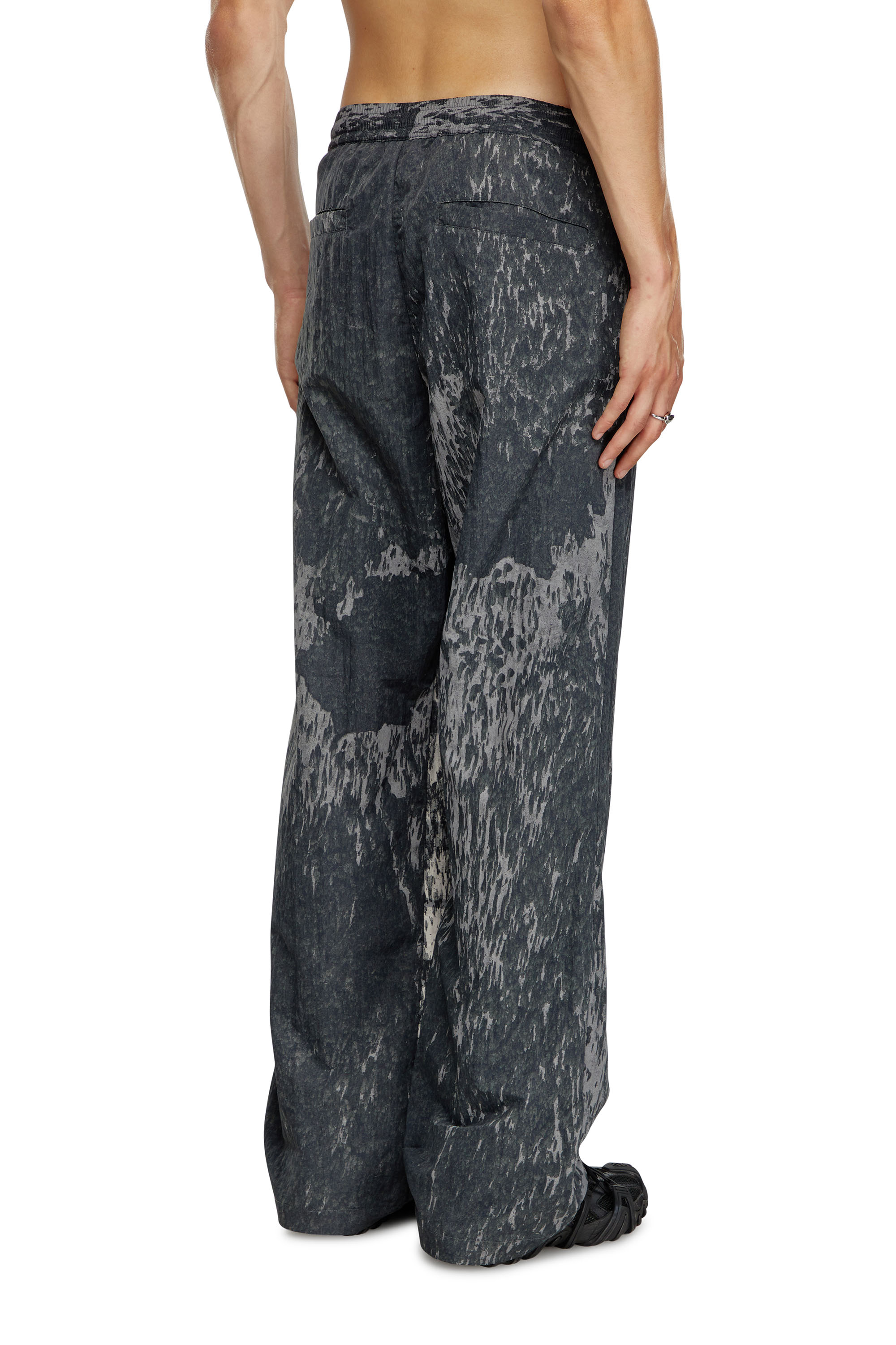 Diesel - P-BRICK, Male's Printed trousers in wrinkled nylon in ブラック - 4