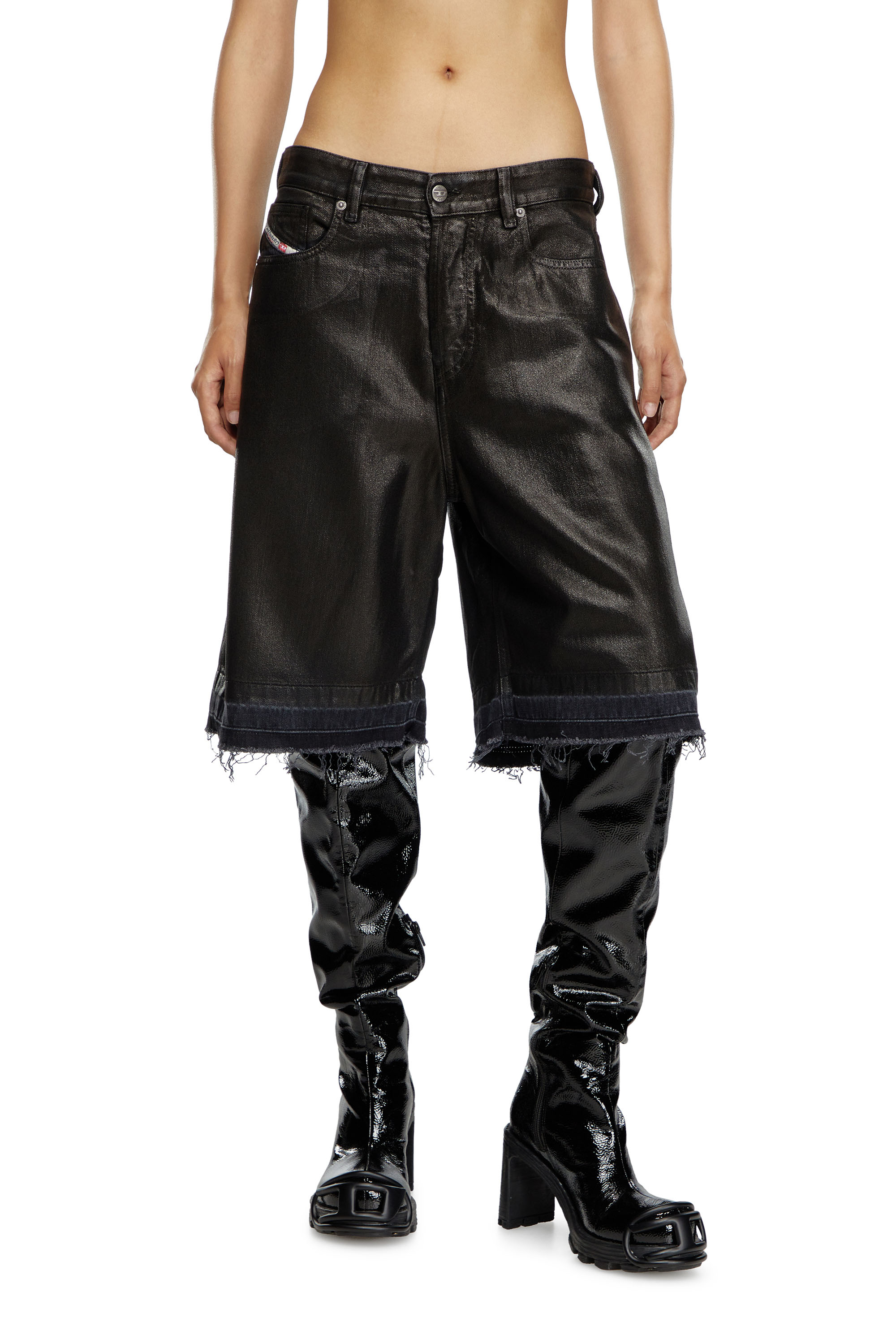 Diesel - DE-SIRE-SHORT, Female's Shorts in coated tailoring denim in ブラック - 1