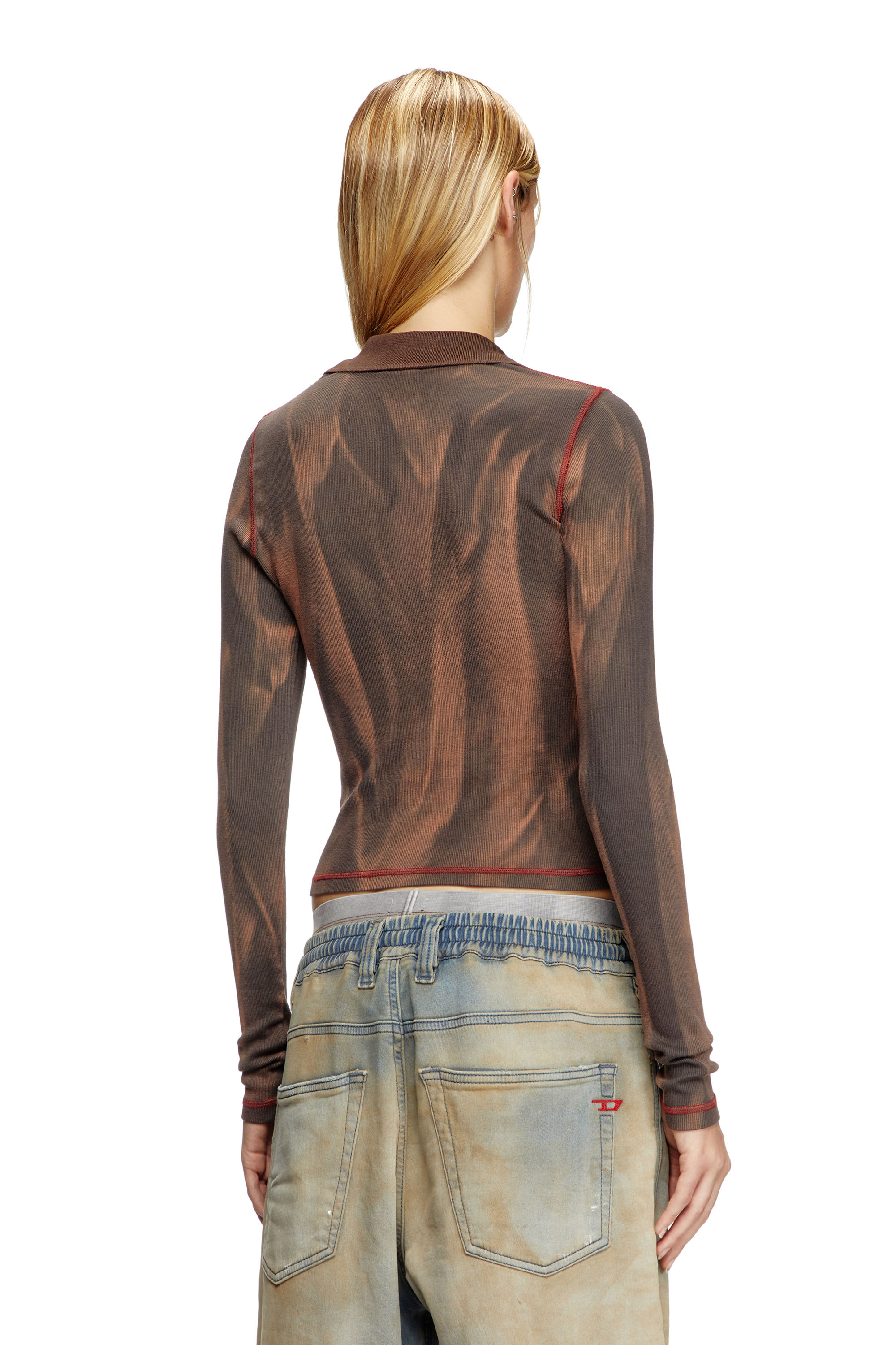 Diesel - T-RIBS, Female's V-neck jersey top with bleach treatment in Brown - 4