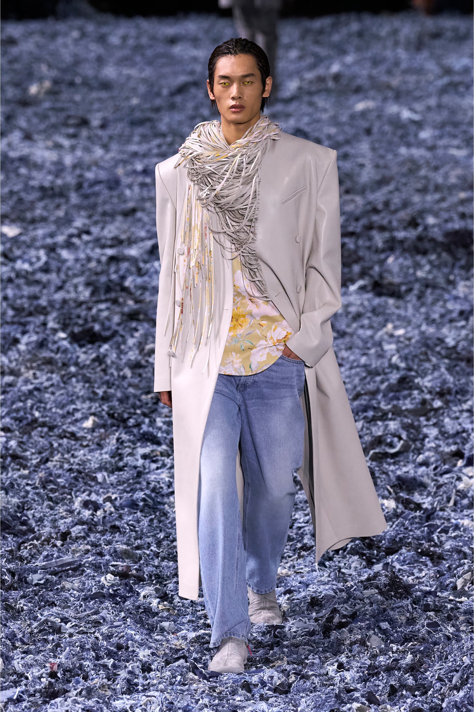 Diesel - J-ELDAR-A, Male's Long coat with shredded scarf fringing in ライトグレー - 6