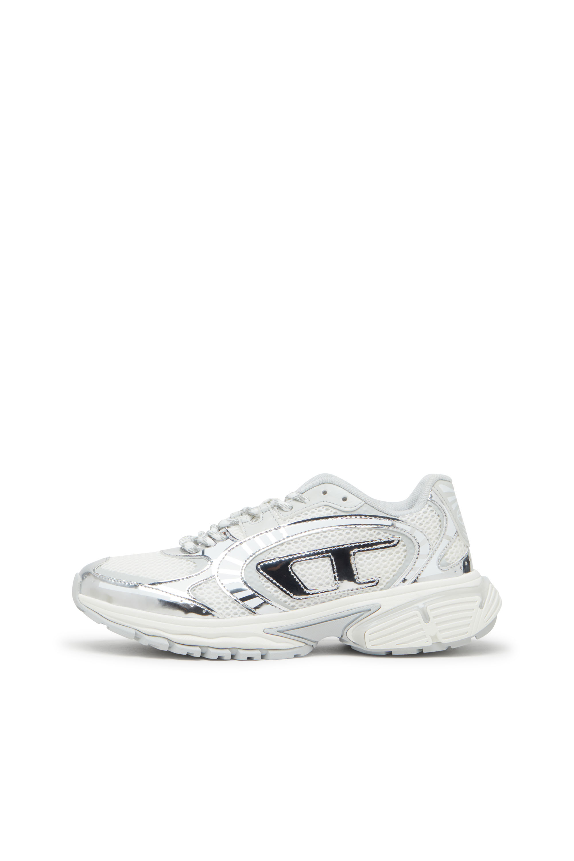 Diesel - S-PRO-V-DENSE LOW W, Female's Metallic mesh sneakers with Oval D logo in ホワイト/シルバー - 7