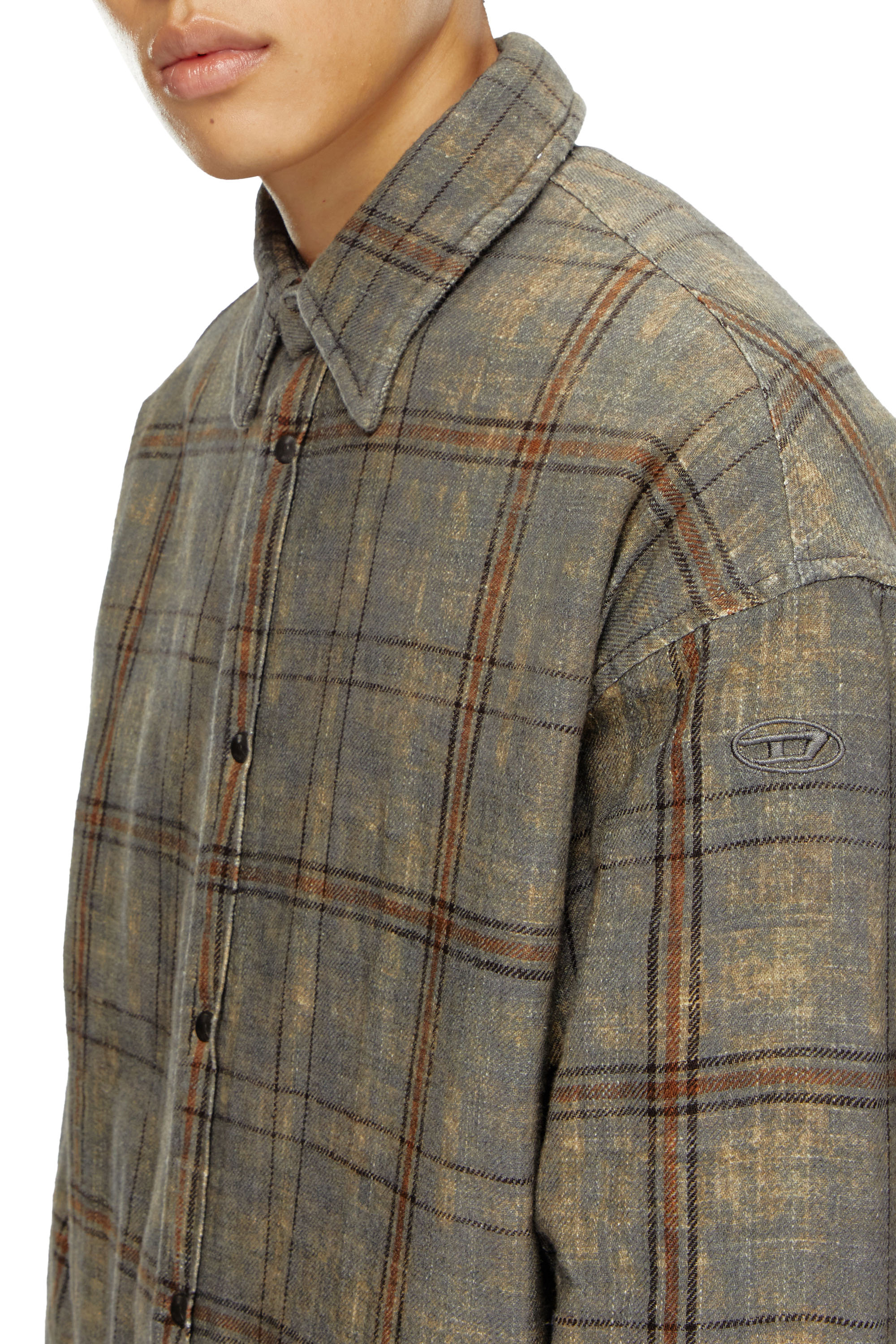 Diesel - S-HAMME, Male's Padded jacket in checked slub cotton in グリーン/ブラウン - 5