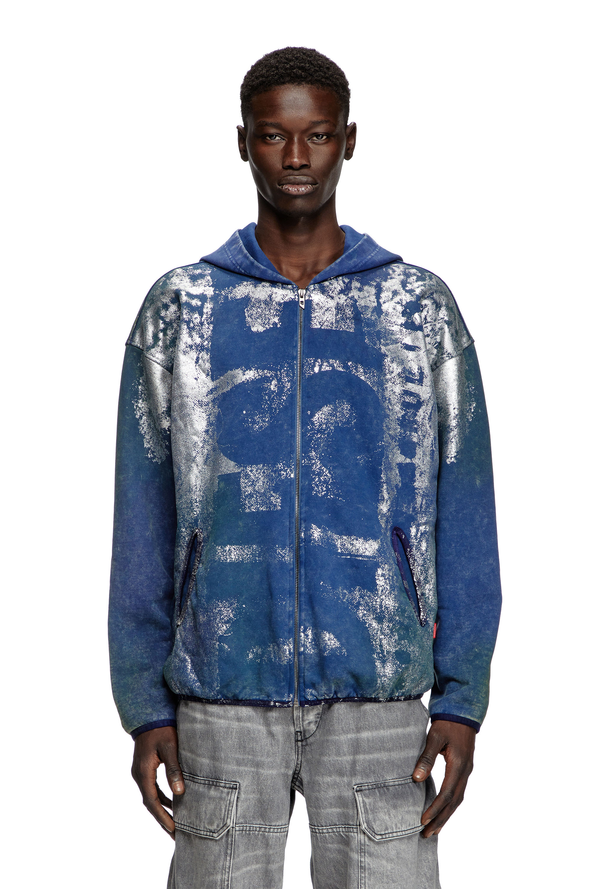 Diesel - S-LOXTY-ZIP, Male's Zip-up hoodie with distressed effects in ブルー - 1