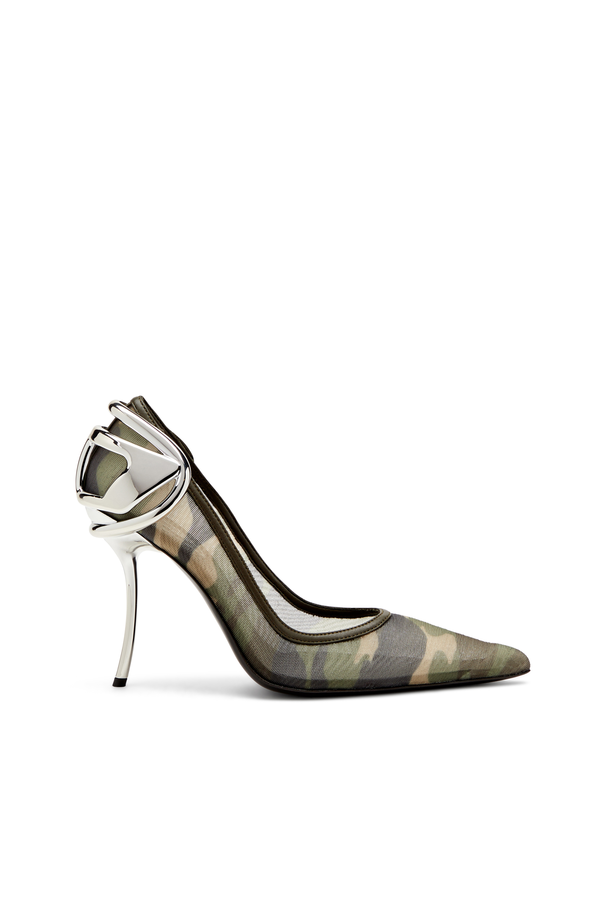 Diesel - D-TEN&HALF P, Female's Camo-mesh pumps with curved heel in ミリタリーグリーン - 1