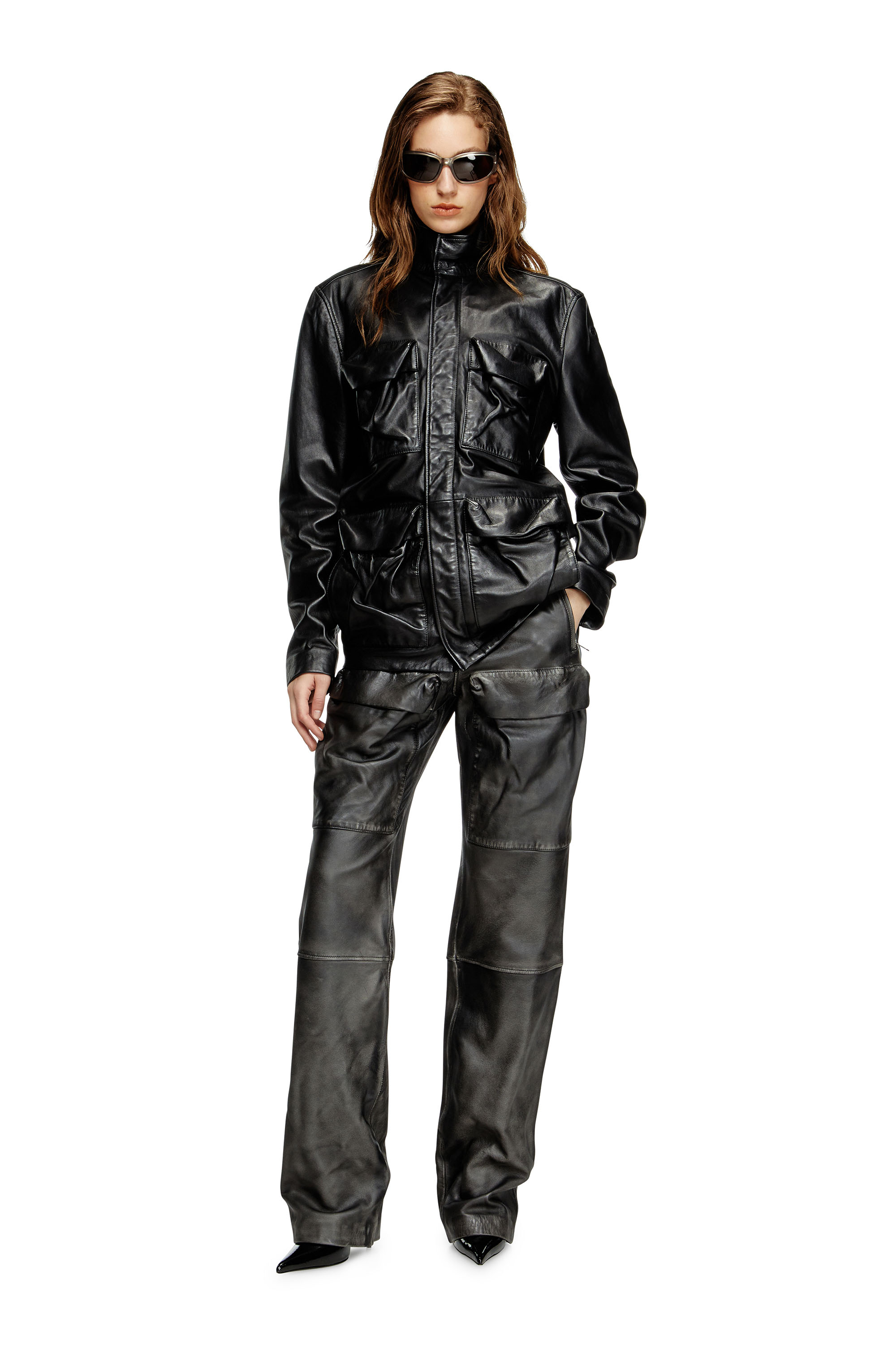 Diesel - L-GAST, Unisex's Leather jacket with utility pockets in ブラック - 7