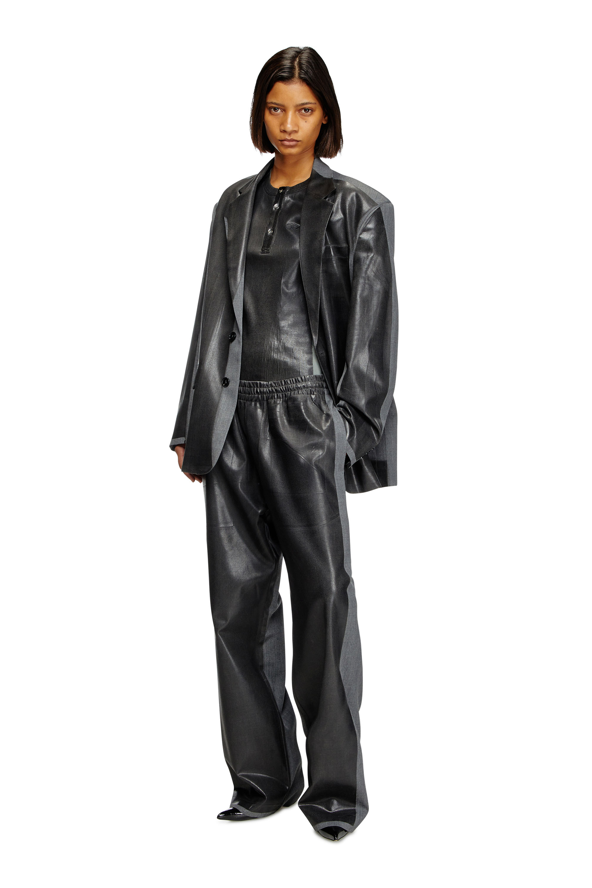 Diesel - P-CLAYS-DD, Unisex's Tailored track pants with coated front in ブラック - 6