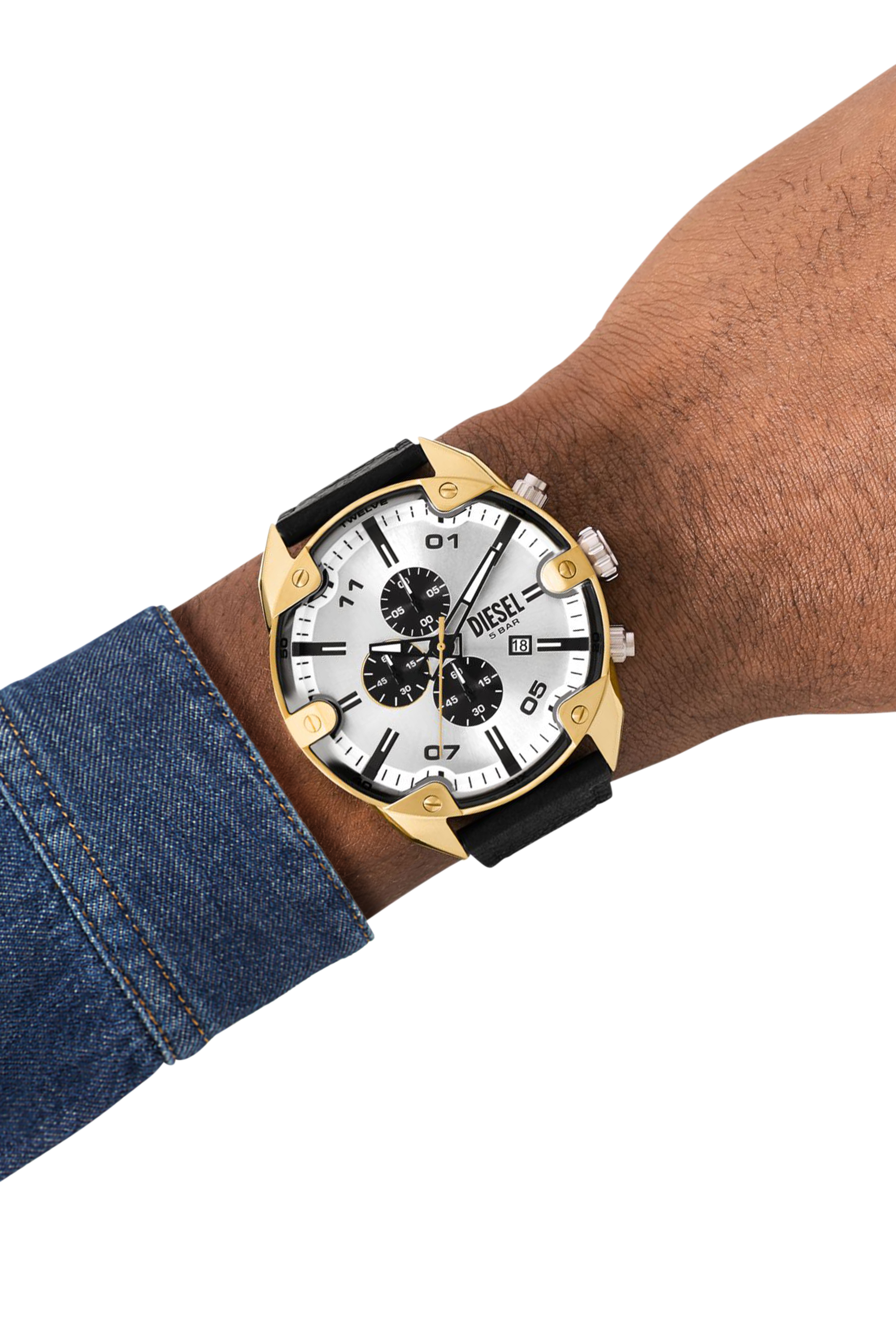 Diesel - DZ4671 WATCH, Male's Spiked Chronograph Black Leather Watch in ブラック - 4