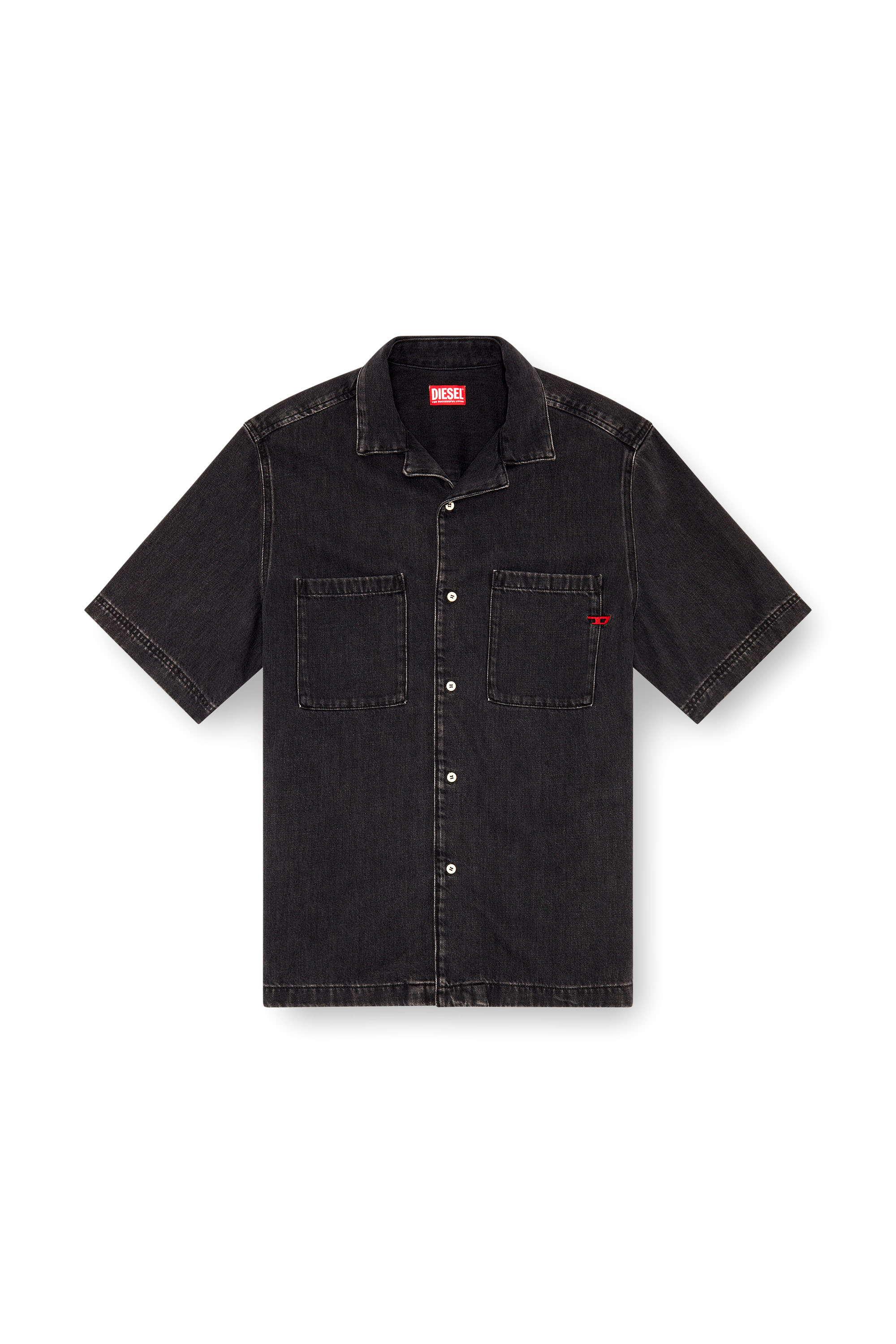 Diesel - D-PAROSHORT, Male Bowling shirt in Tencel denim in ブラック - Image 3