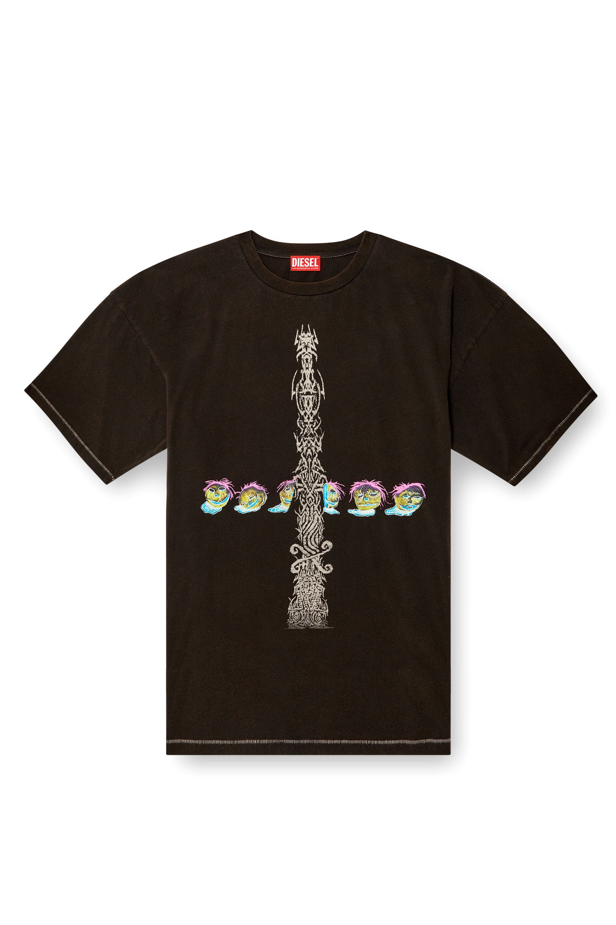 Diesel - T-BOXT-R4, Male's Acid-wash T-shirt with printed graphics in ブラック - 3