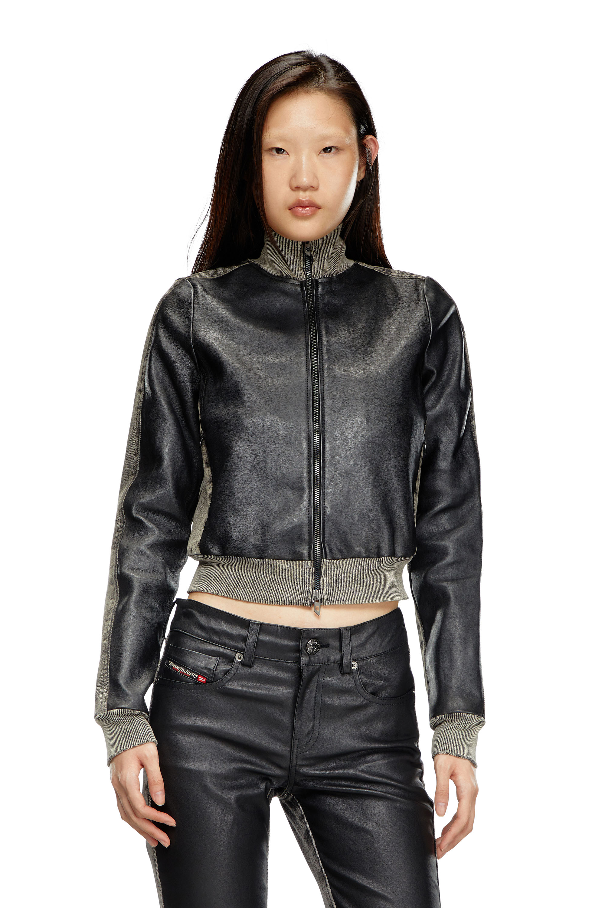 Diesel - L-EADER, Female Hybrid jacket in leather and denim in ブラック - Image 1