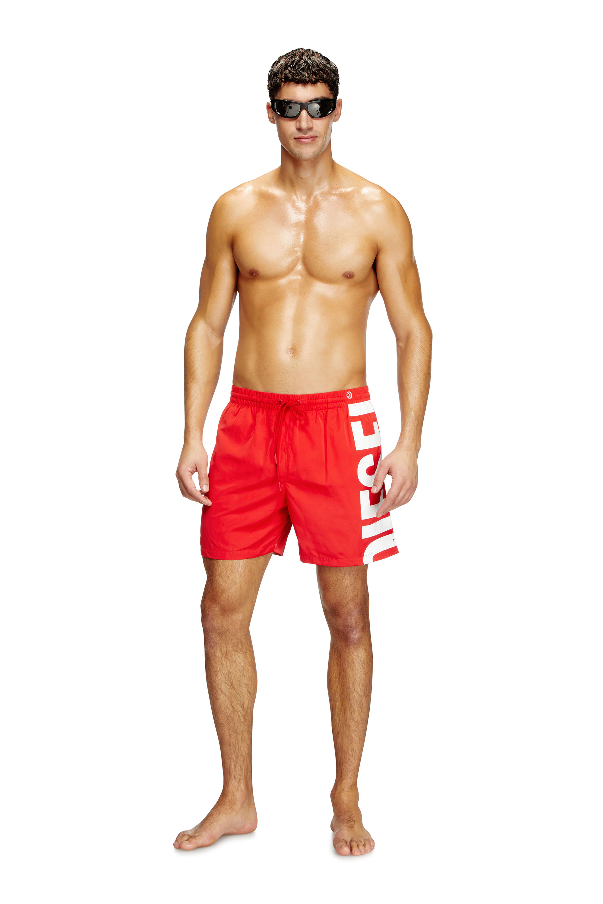 Diesel - RIO-41-D-CORE, Male's Mid-length swim shorts with maxi logo in レッド/ホワイト - 1