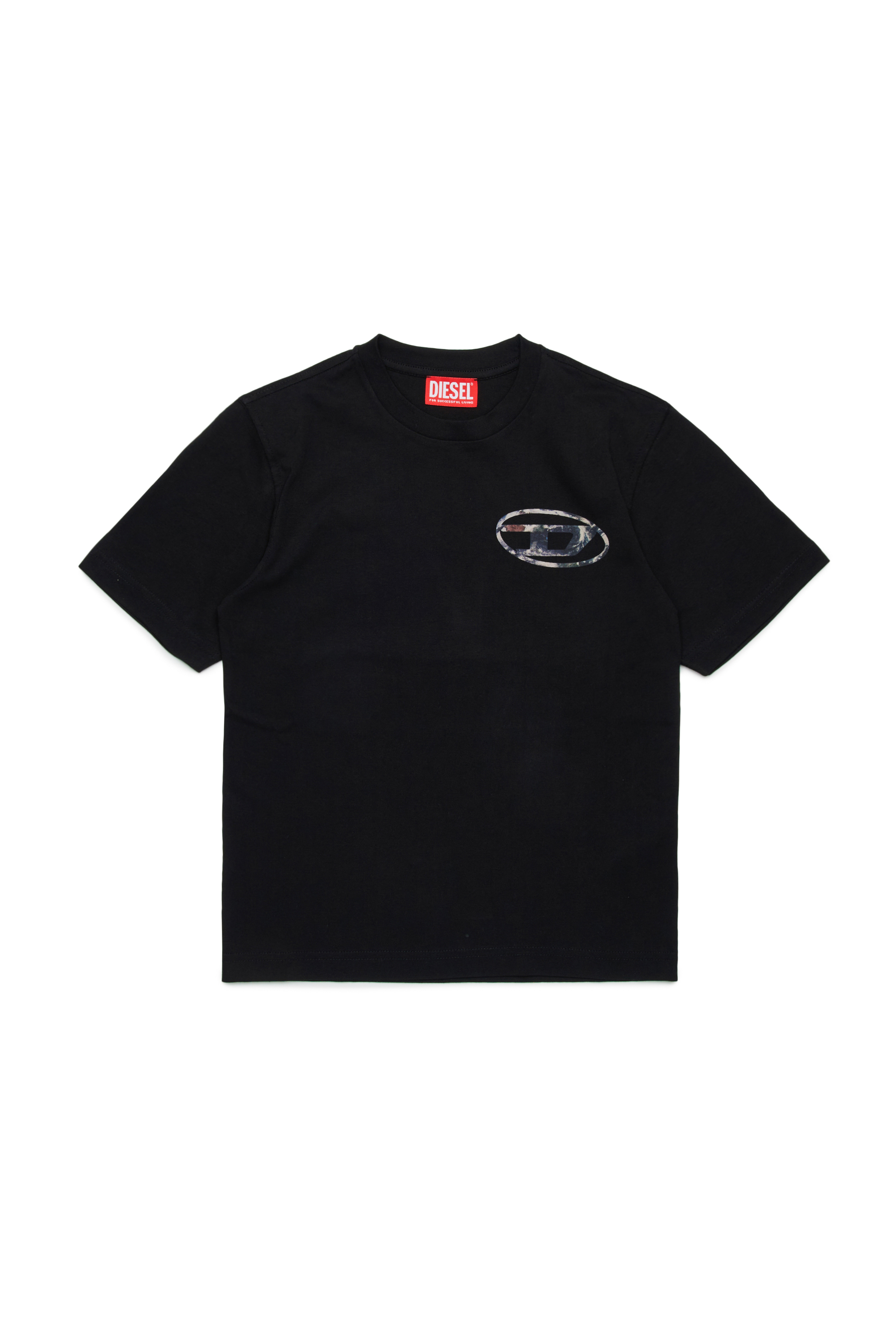 Diesel - TWASHL6 OVER, Male T-shirt with marble effect oval logo in ブラック - Image 1