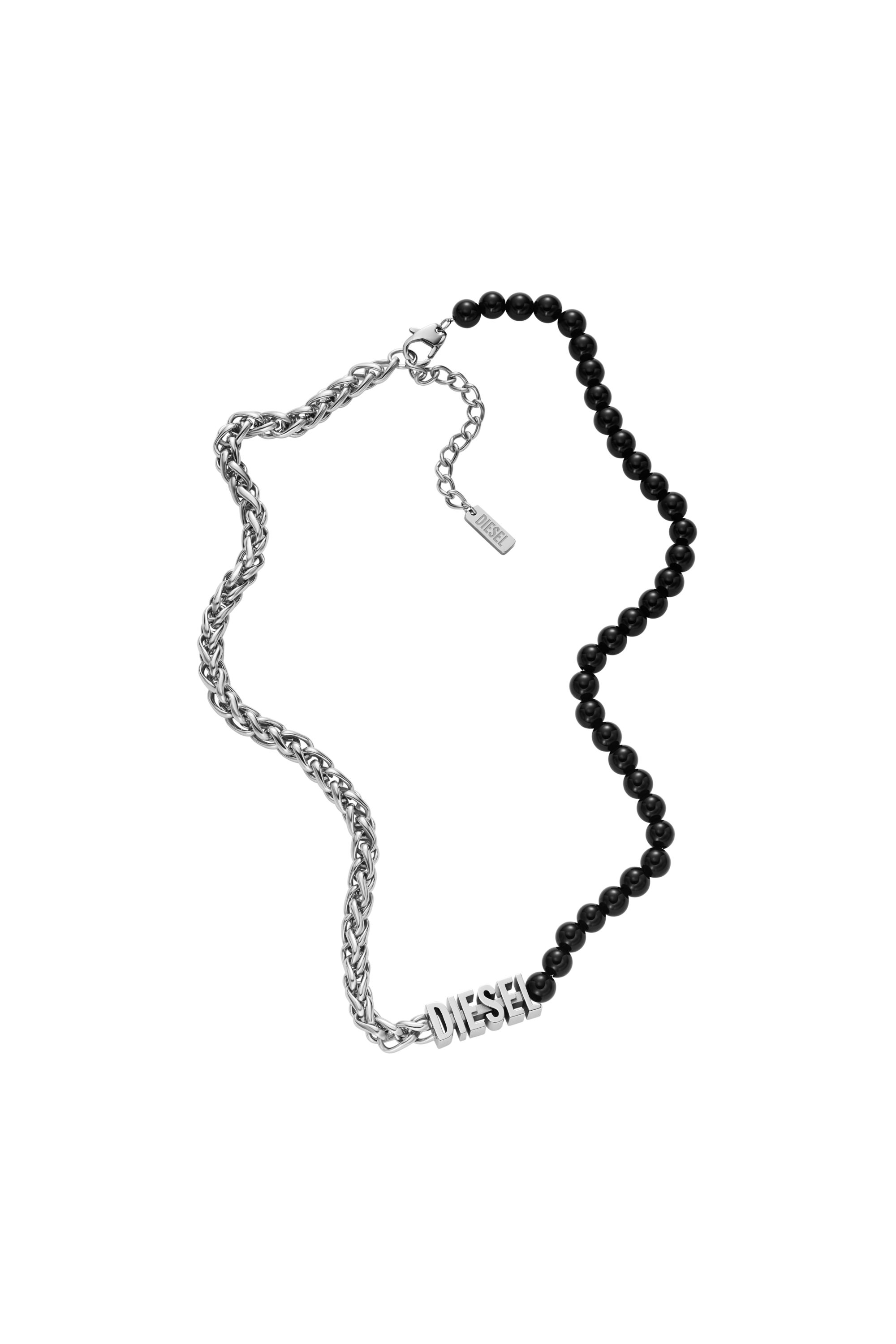 Diesel - DX1543040 JEWEL, Unisex's Black Agate Beaded Chain Necklace in シルバー/ブラック - 2