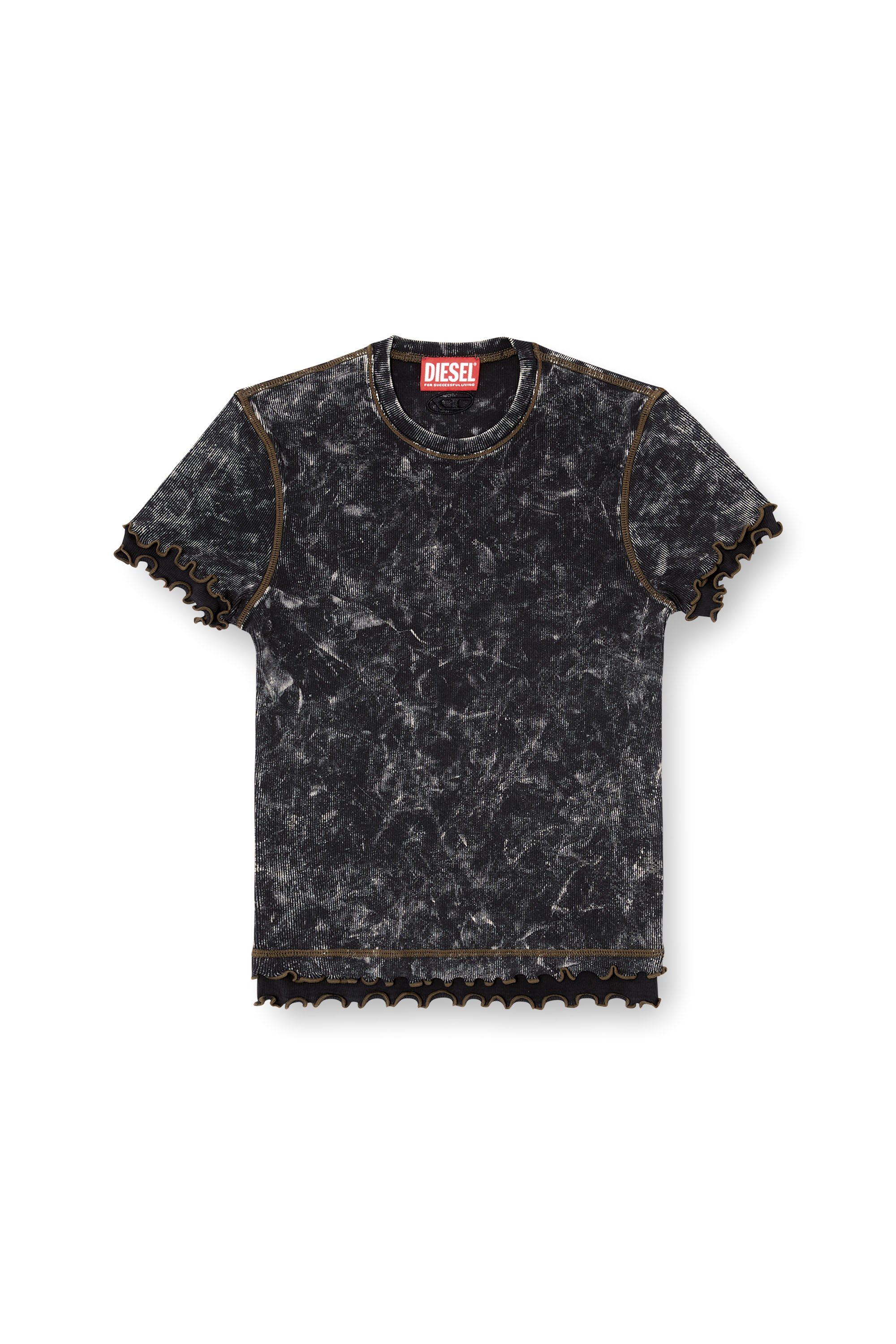 Diesel - T-FLU, Female's Marbled T-shirt with ruffled trims in ブラック - 3