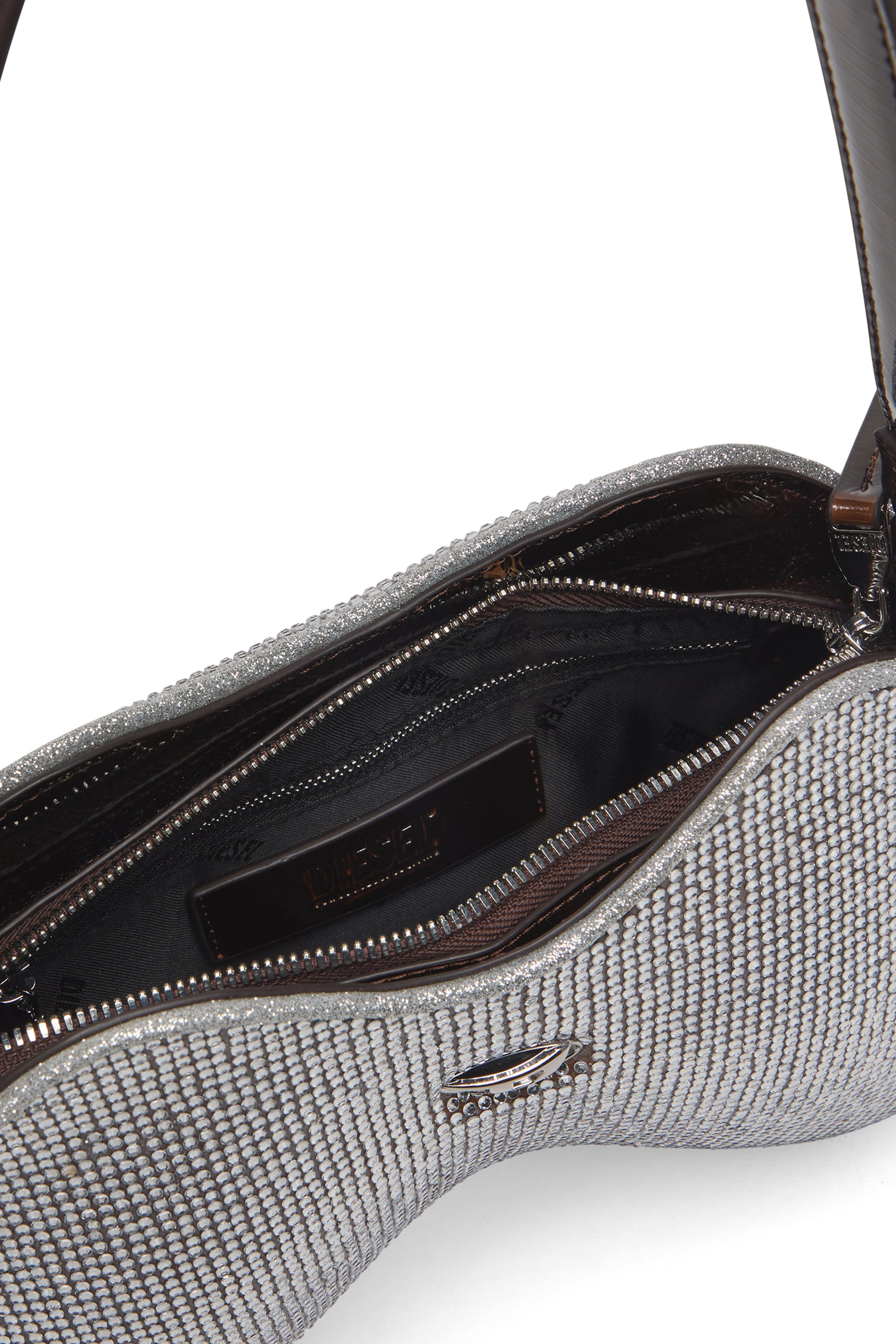 Diesel - DOUBLE-D SHOULDER, Female's Double-D-Shoulder bag with all-over crystals in シルバー - 5