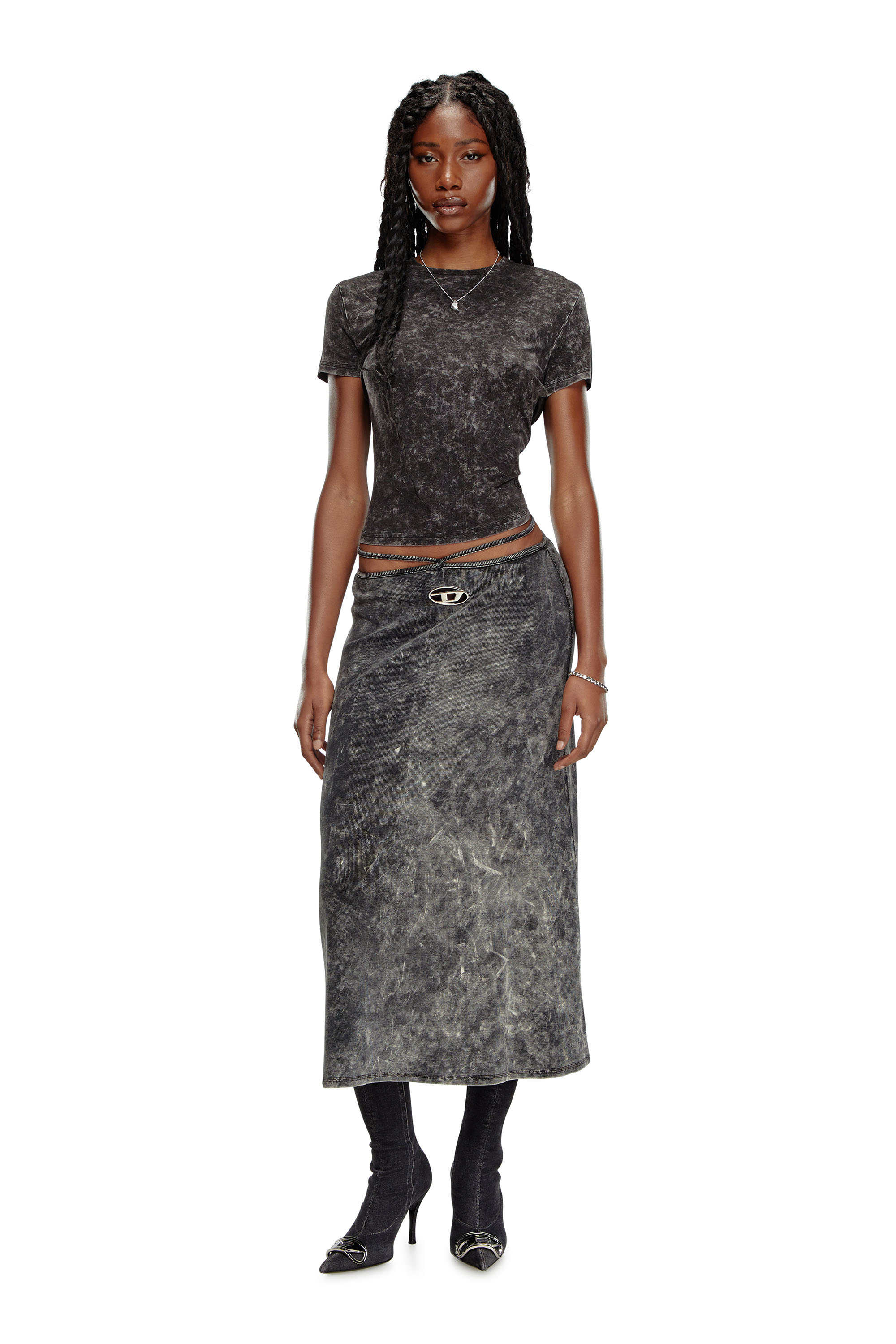 Diesel - O-ROSSI, Female's Marbled midi skirt with wrap-around ties in ダークグレー - 2