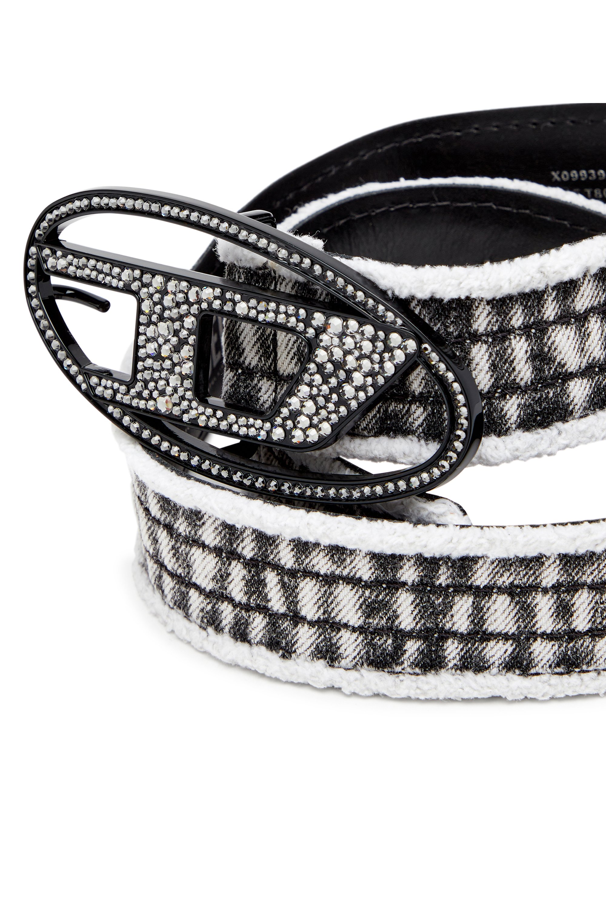 Diesel - B-1DR STRASS, Female's Denim and leather belt with crystal buckle in ブラック - 3