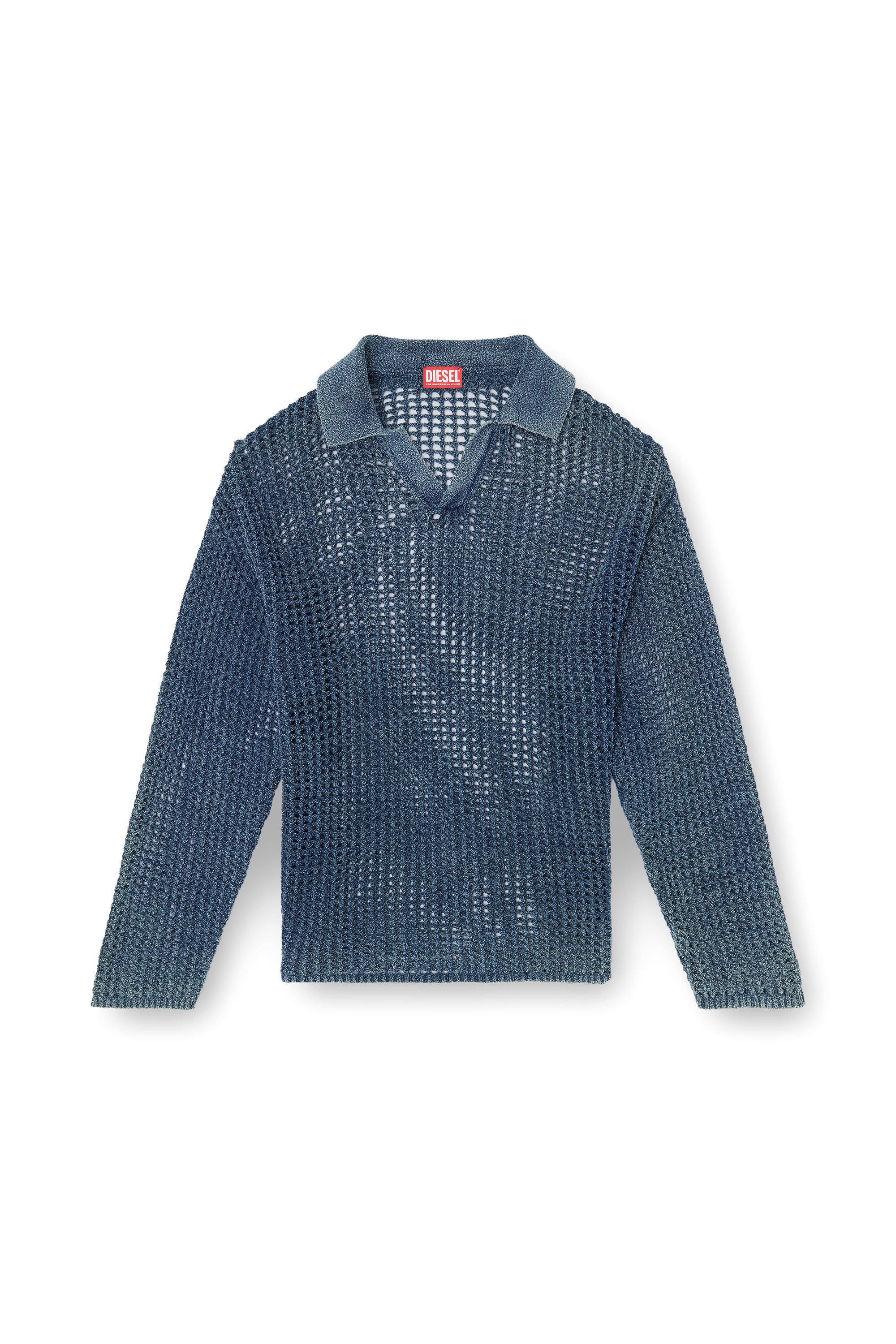 Diesel - K-SQUARED, Male's Open-knit polo jumper in denim yarn in ブルー - 3