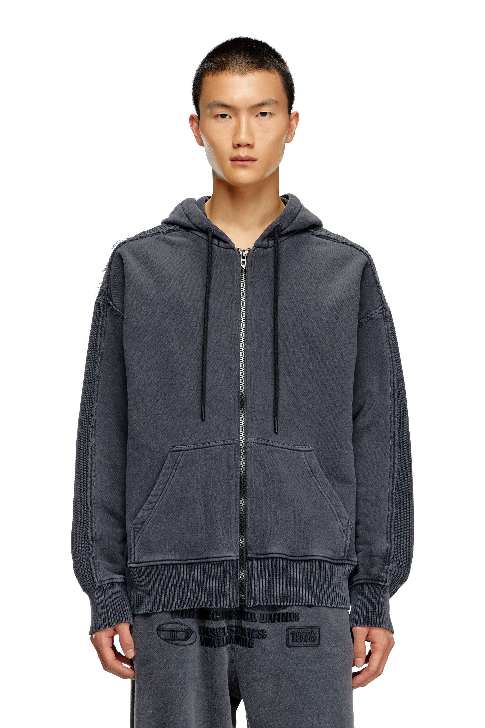 Diesel - K-OBERTO, Male Hybrid jersey and knit hoodie in グレー - Image 6