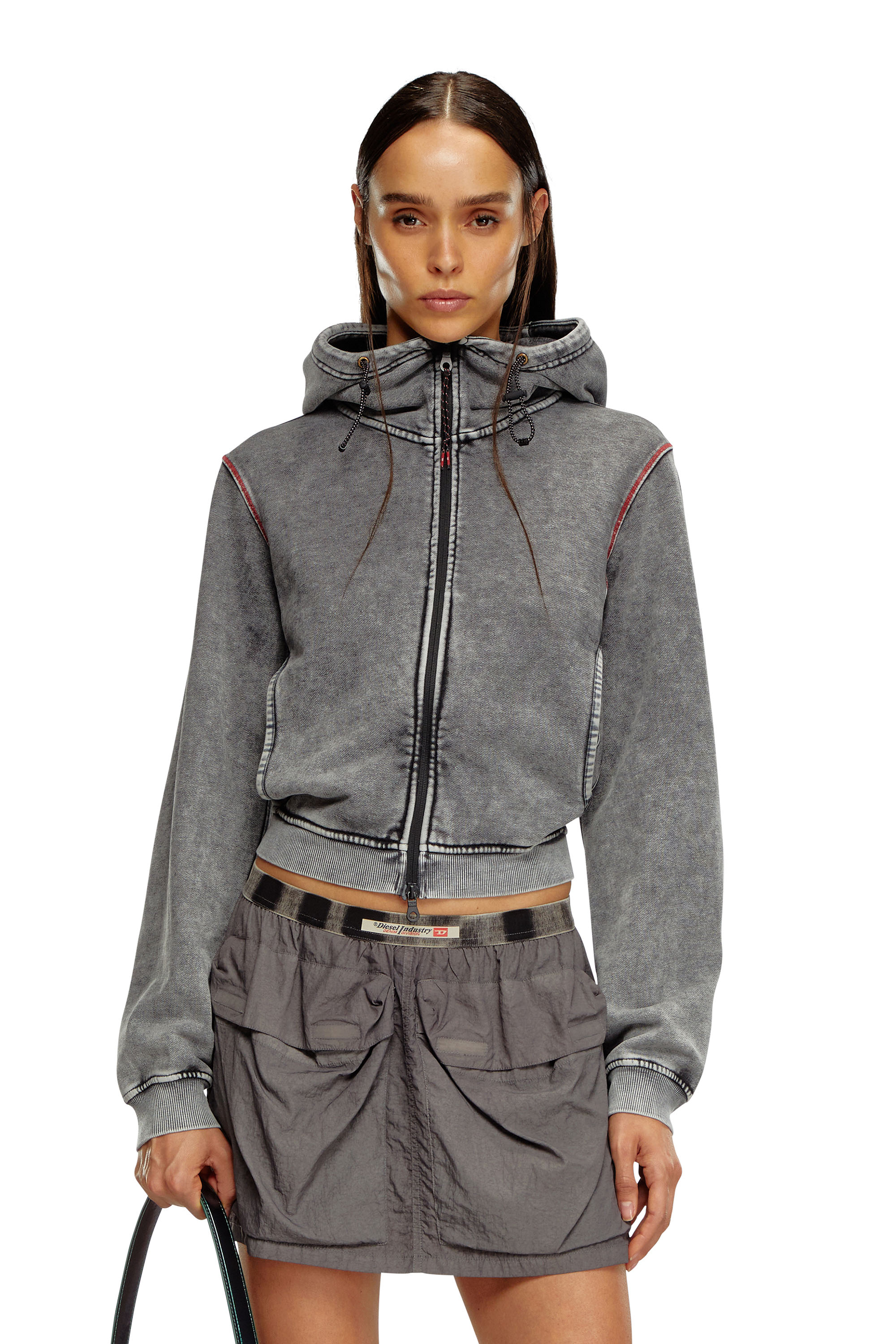 Diesel - AWST-ABIRA-HT44, Female Faded hoodie with zip back in グレー - Image 1