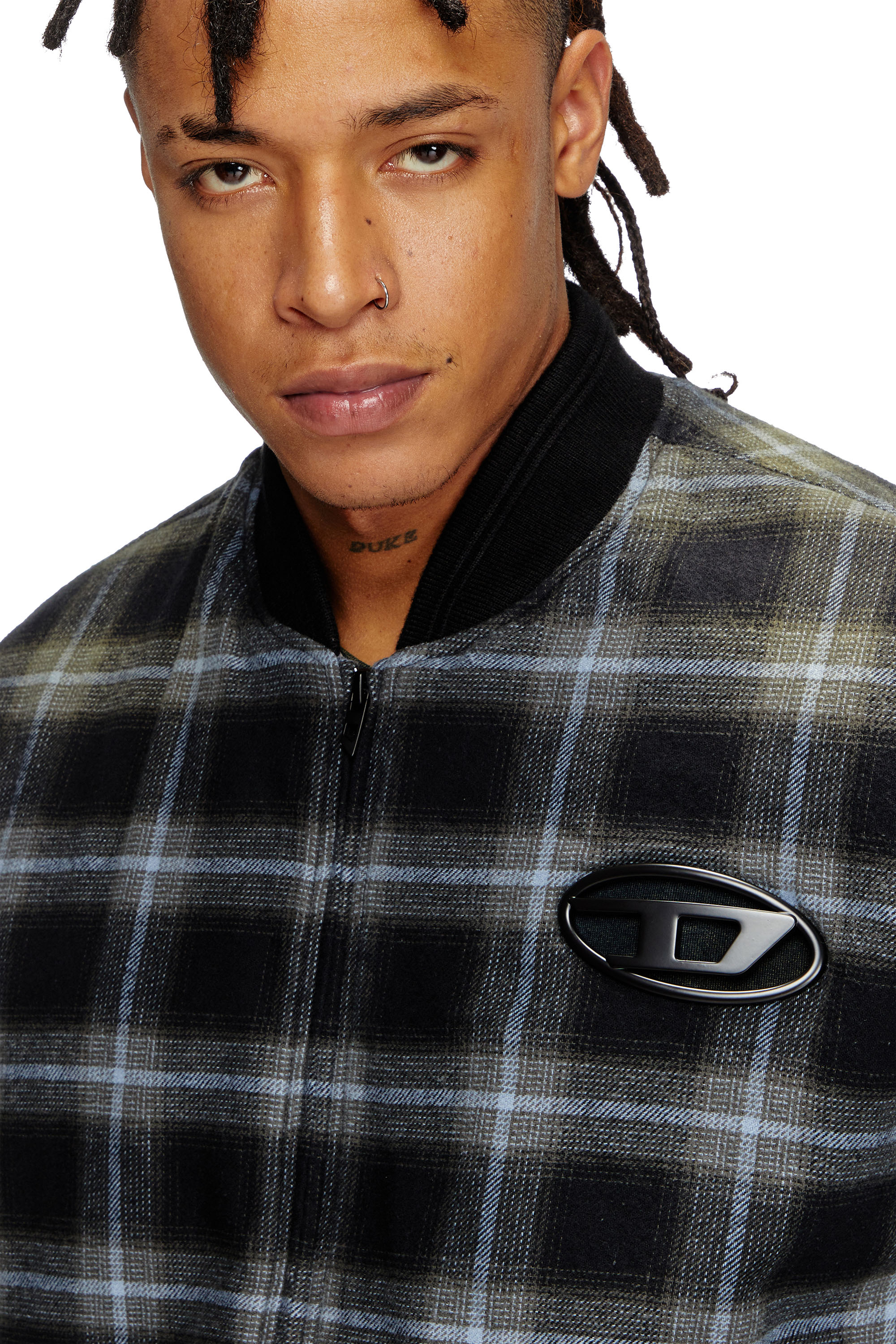 Diesel - J-SAINT, Male's Padded bomber jacket in check flannel in ブラック/ブルー - 5