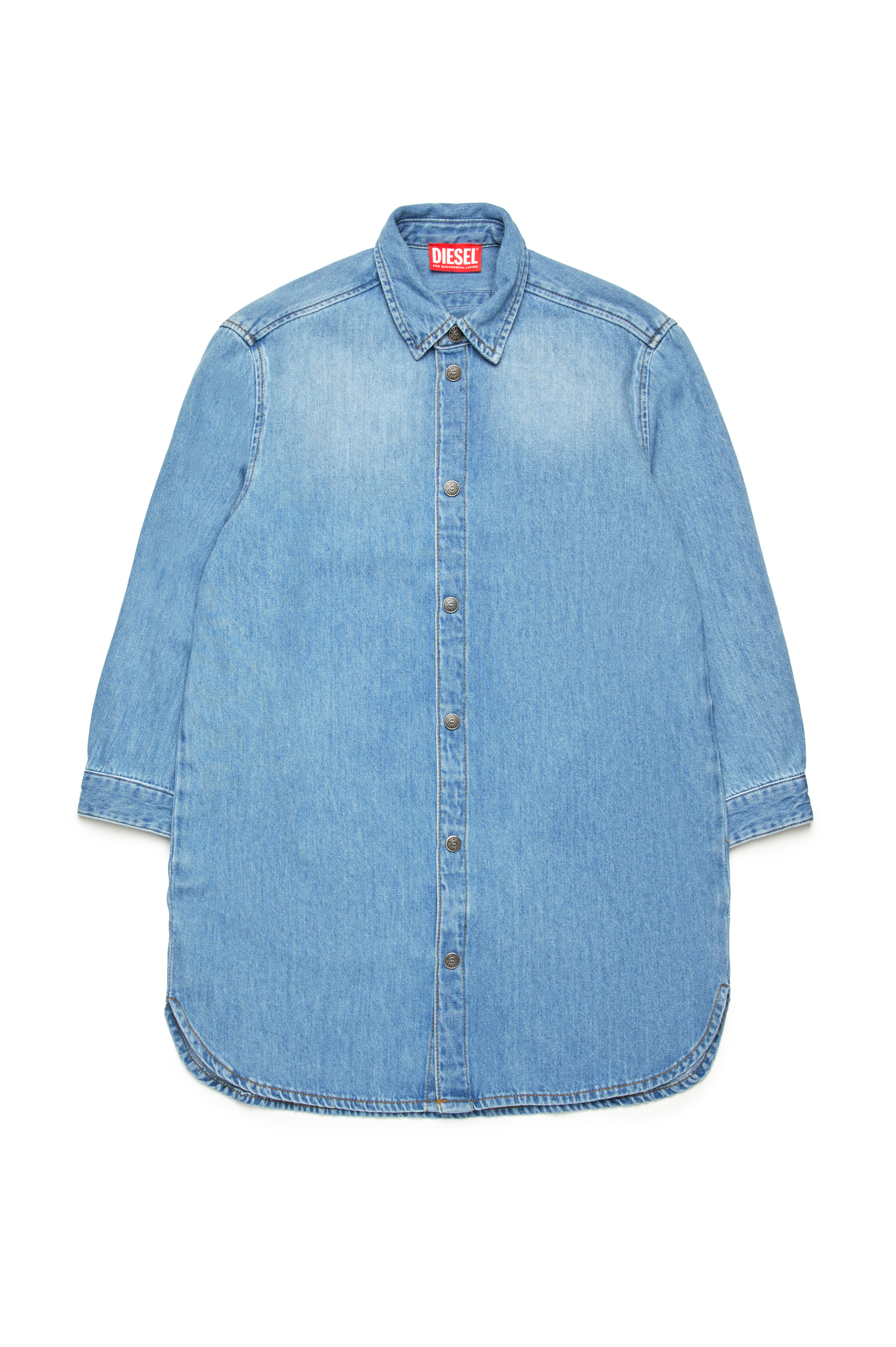 Diesel - DEBBLI, Female's Denim shirt dress with frayed Oval D logo in ライトブルー - 1