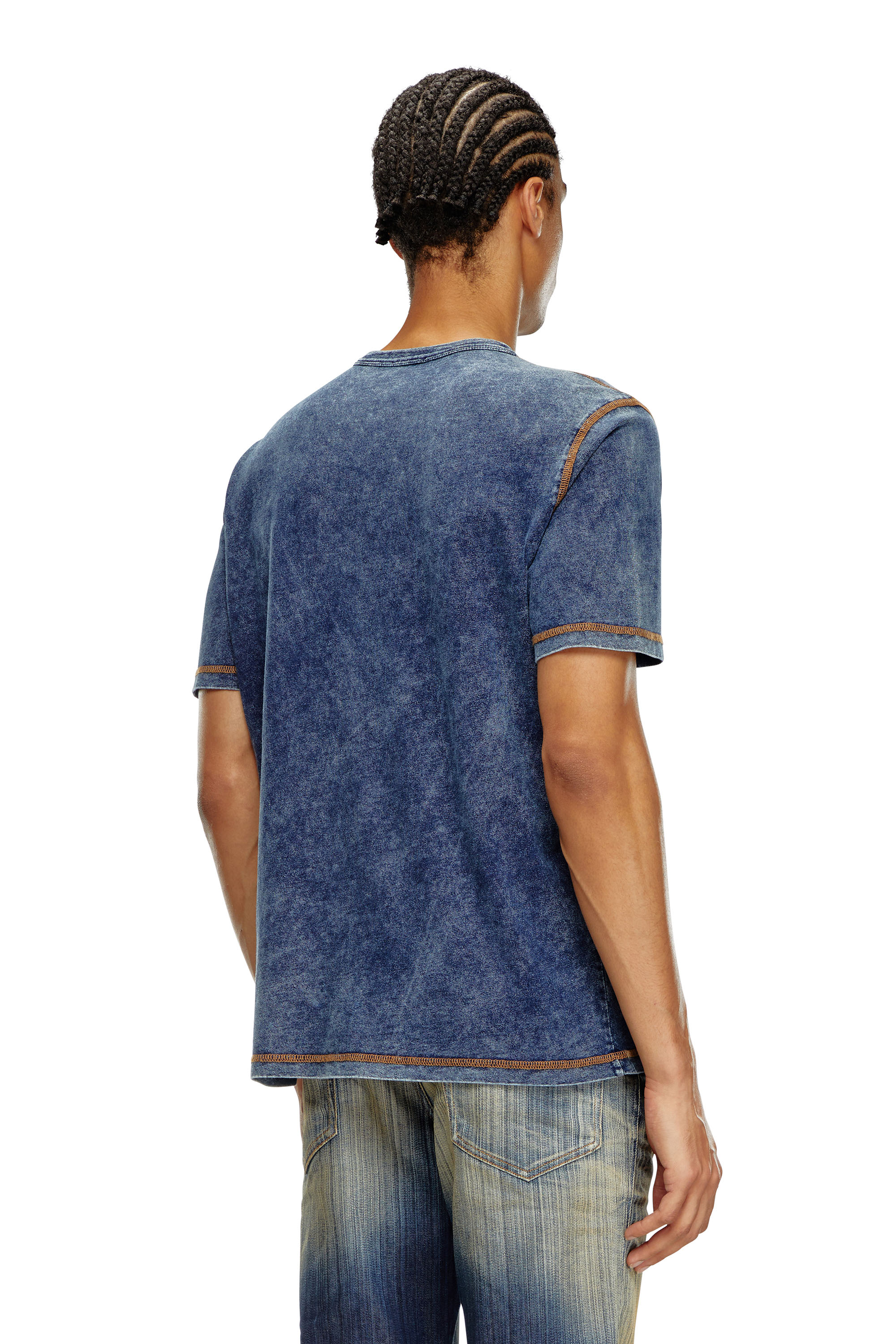 Diesel - T-ADJUST-Q12, Male T-shirt with denim effect in ブルー - Image 4