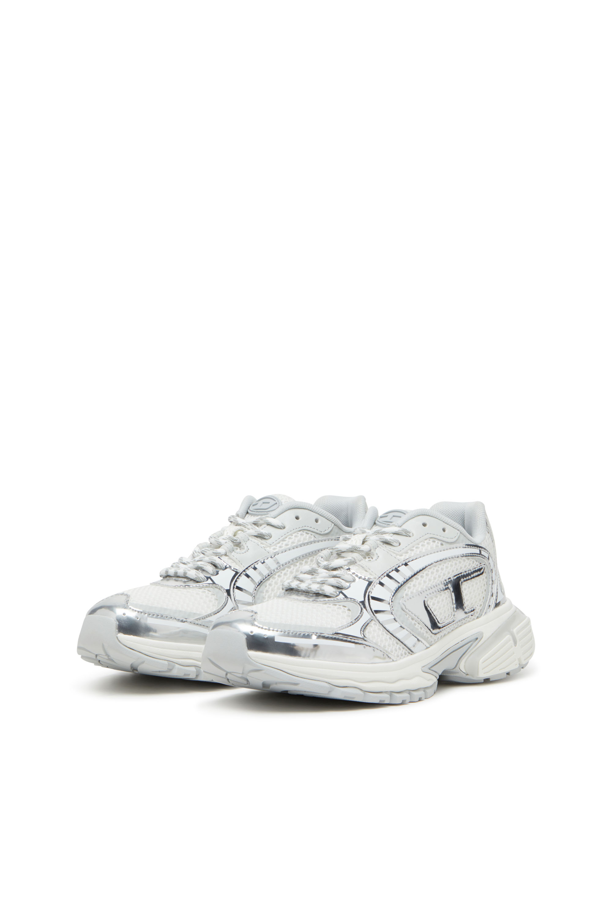 Diesel - S-PRO-V-DENSE LOW W, Female's Metallic mesh sneakers with Oval D logo in ホワイト/シルバー - 8