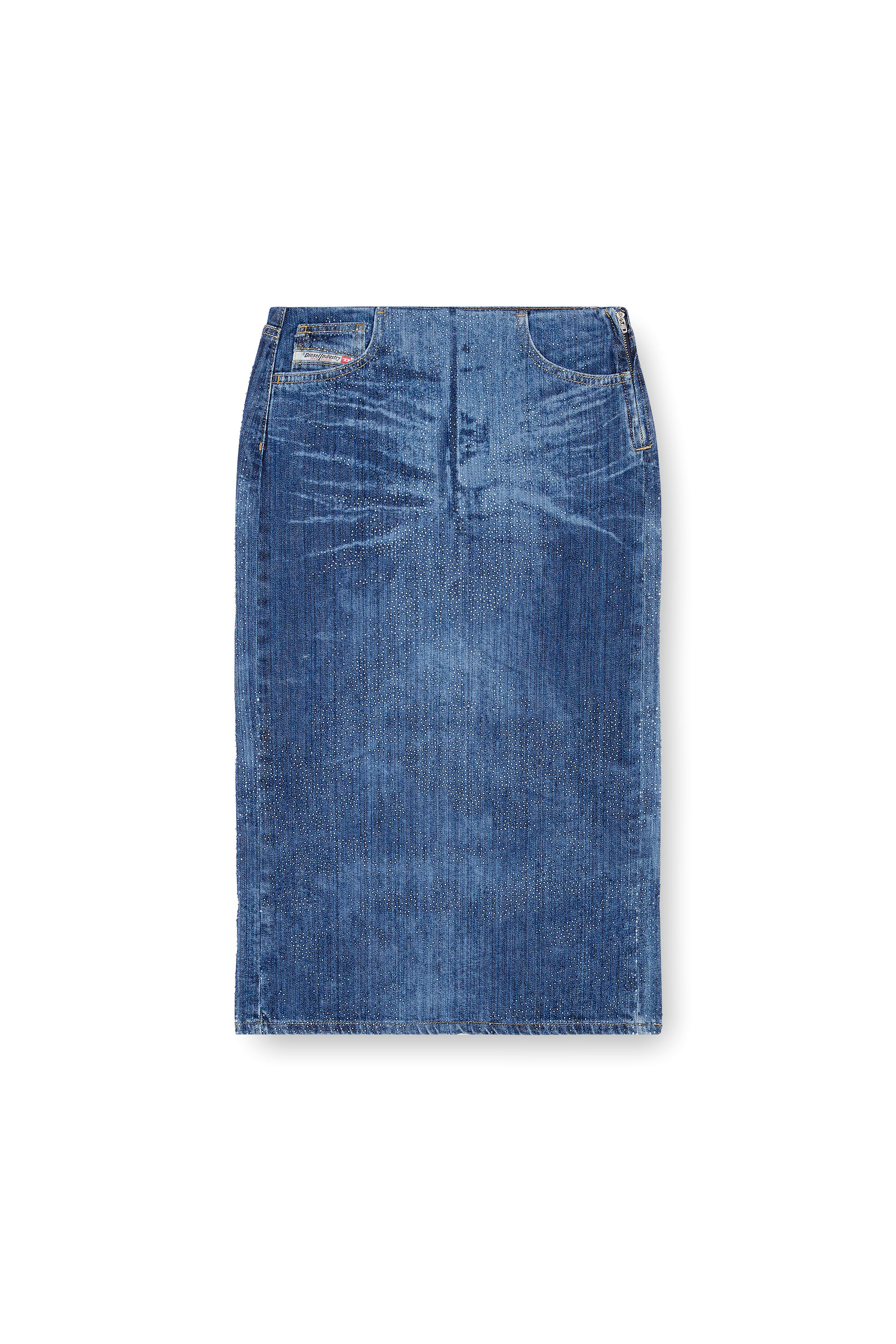 Diesel - DE-PRA-S3, Female's Pencil skirt in rhinestone denim in ダークブルー - 3