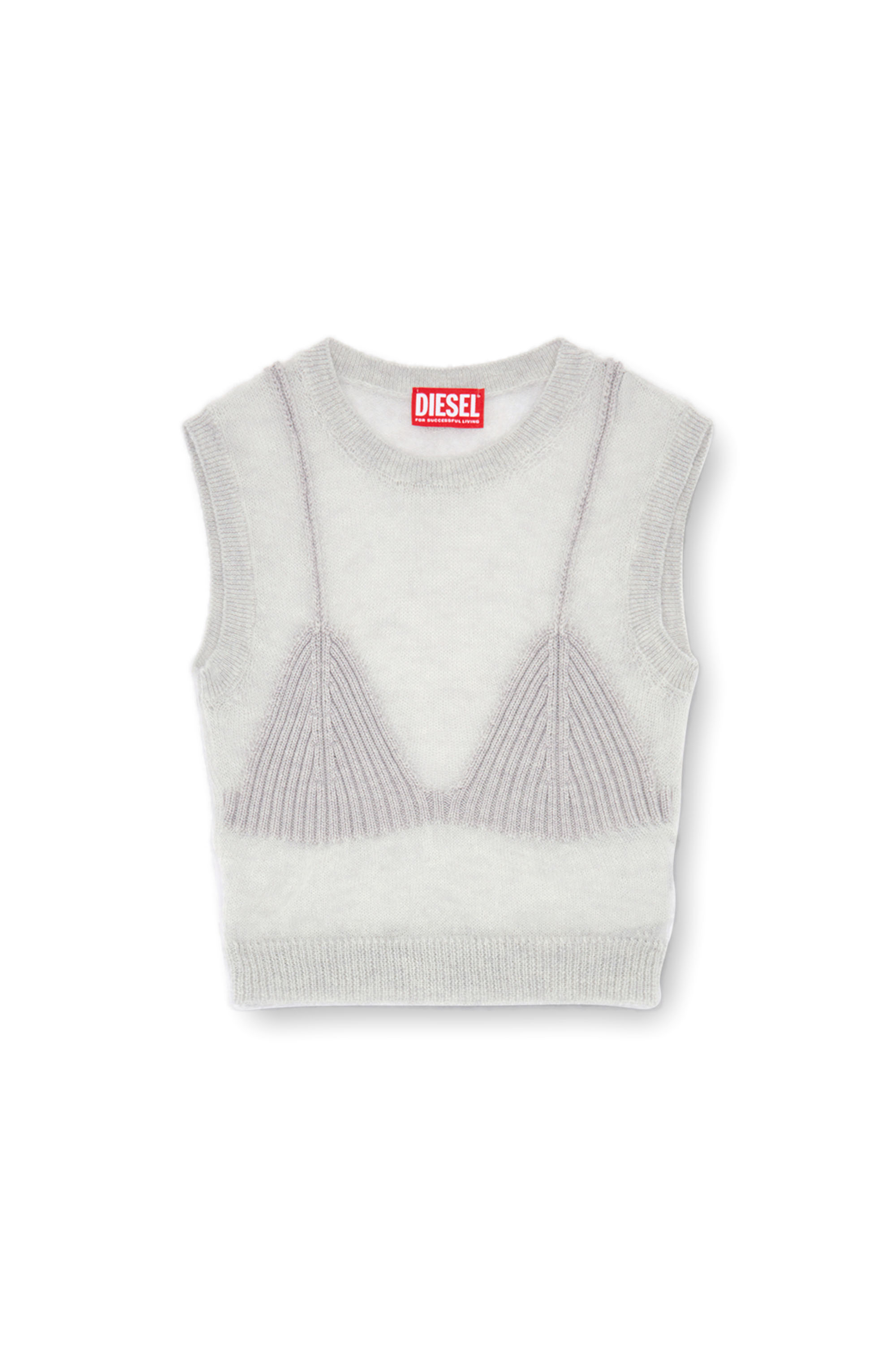 Diesel - M-AROSTICA, Female Sheer knit top with a bra detail in グレー - Image 3
