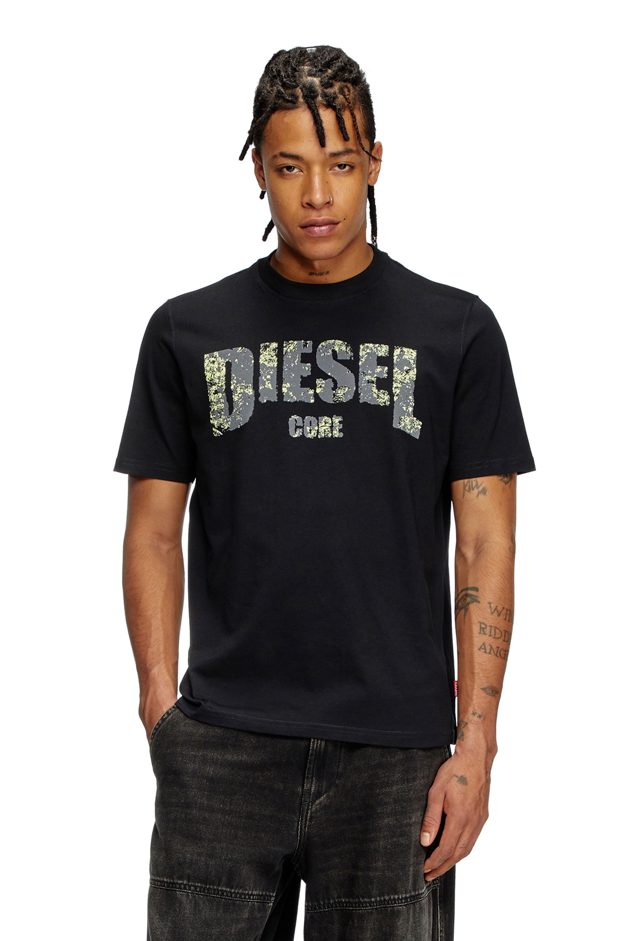 Diesel - T-ADJUST-R25, Male's T-shirt with Diesel Core print in ブラック - 1