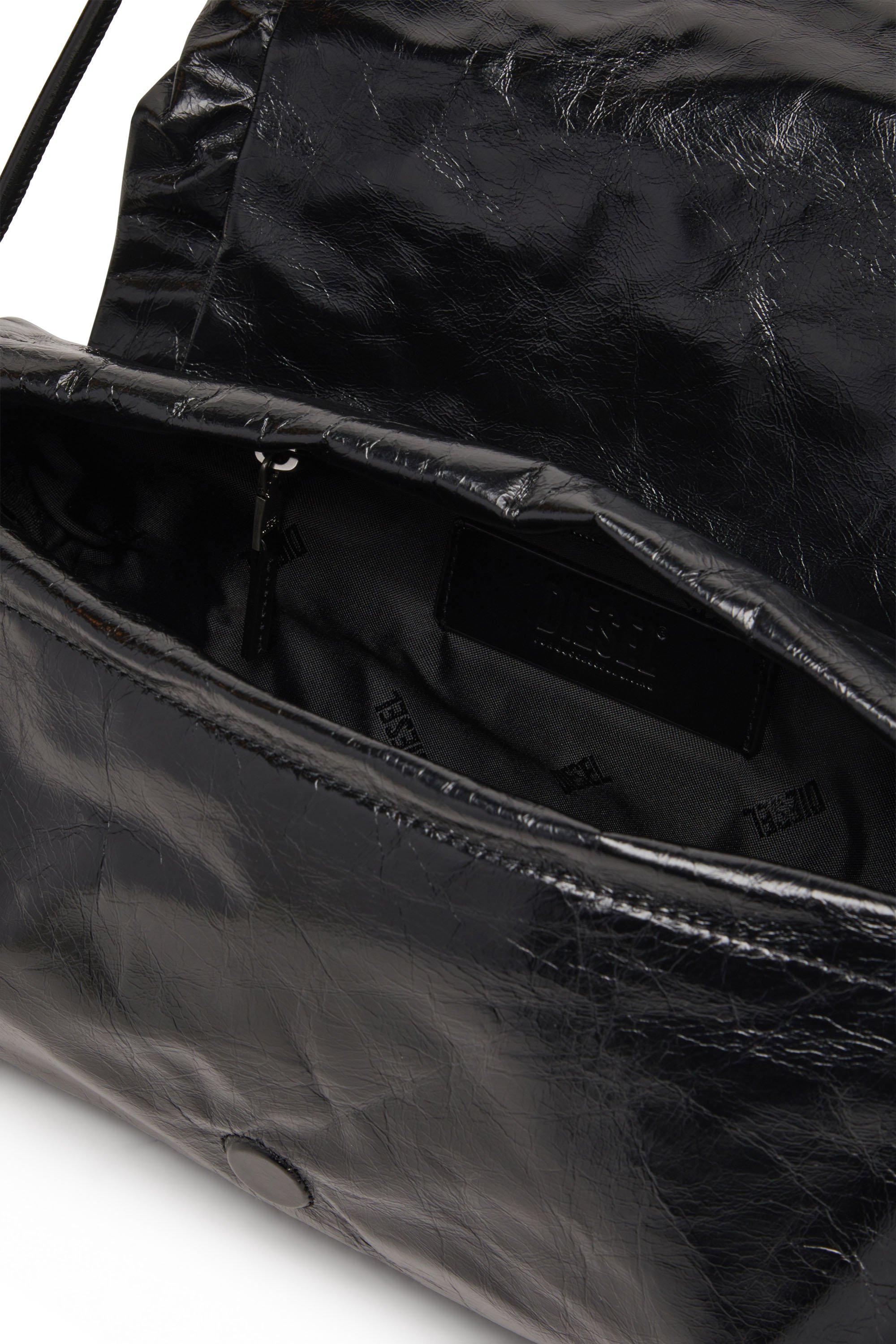 Diesel - SCRUNCH-D SHOULDER M, Female's Shoulder bag in shiny wrinkled leather in ブラック - 5