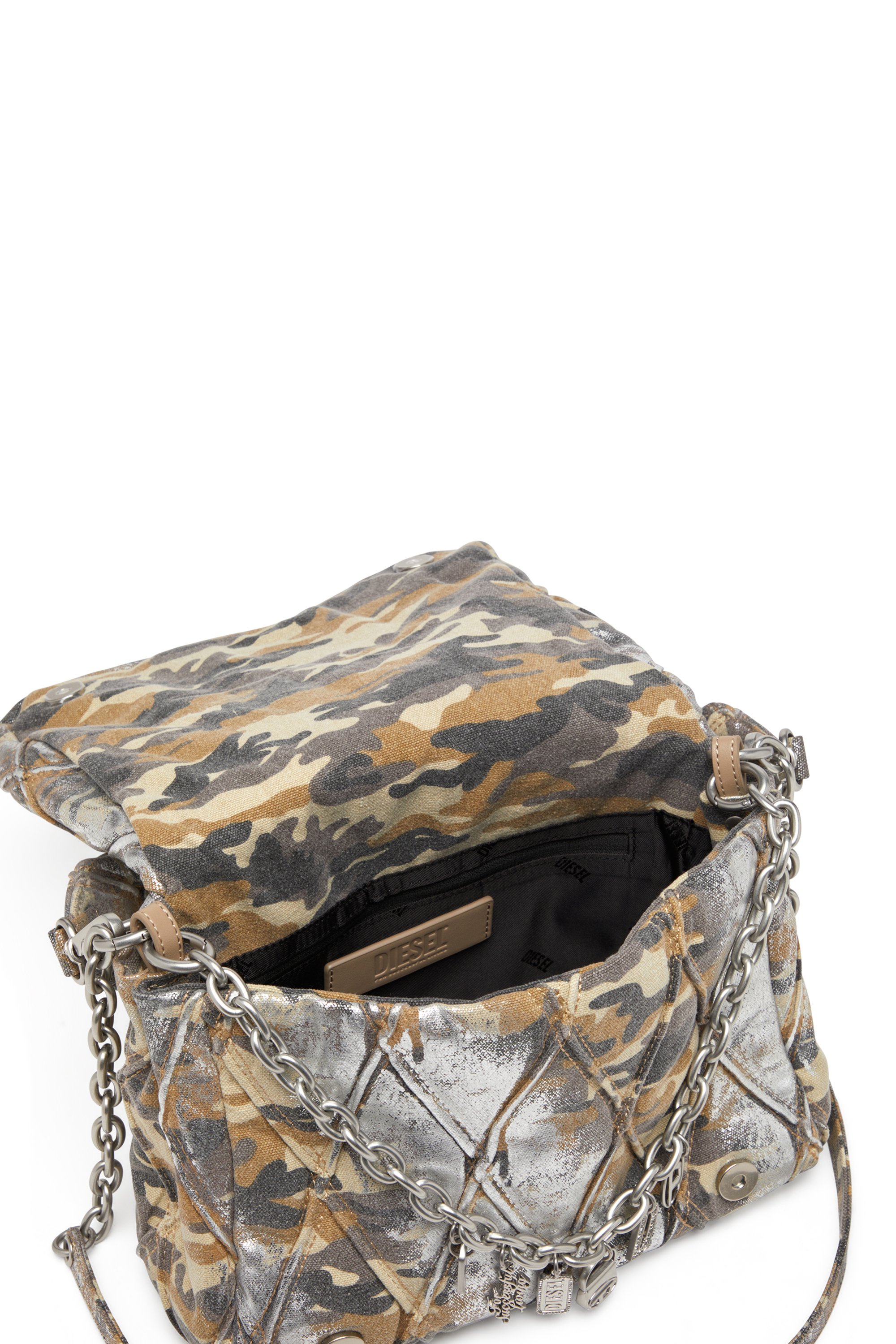 Diesel - CHARM-D SHOULDER M, Female's Charm-D M-Shoulder bag in metallic camo canvas in マルチカラー/ブラウン - 4