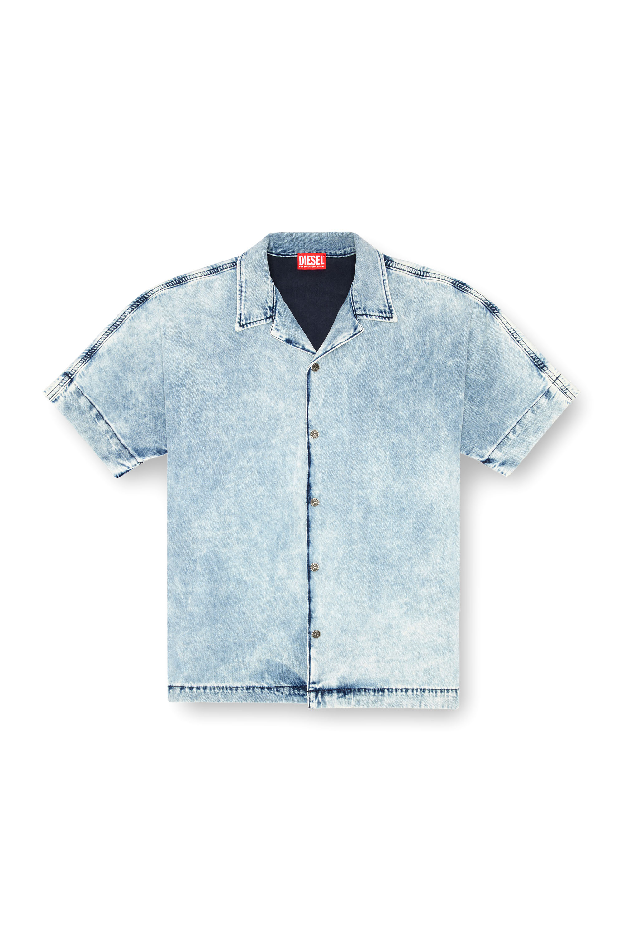 Diesel - D-NABIL-S, Male Denim bowling shirt with Oval D in ブルー - Image 3