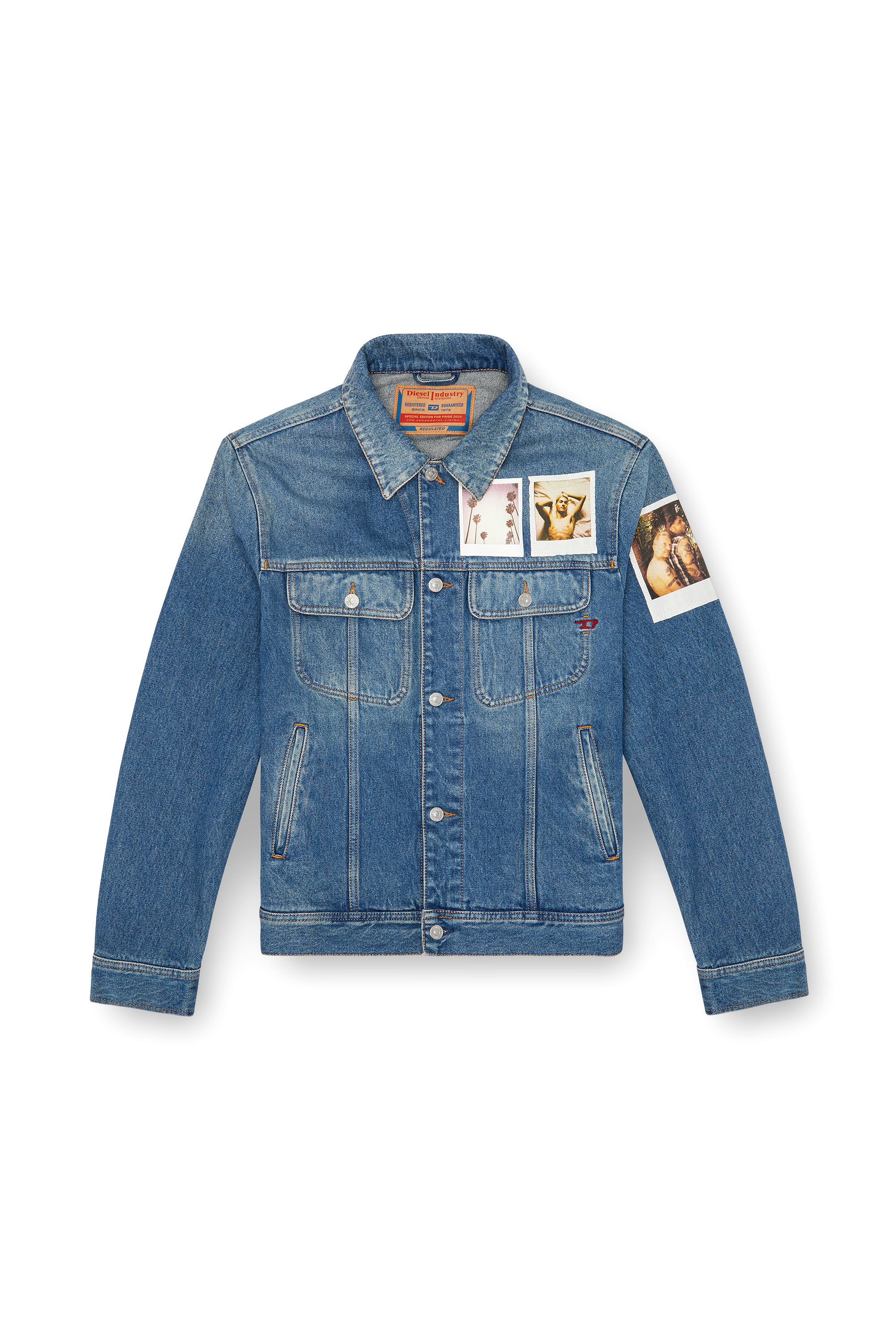 Diesel - PR-D-BARCY, Unisex Trucker jacket with polaroid patches in ブルー - Image 7