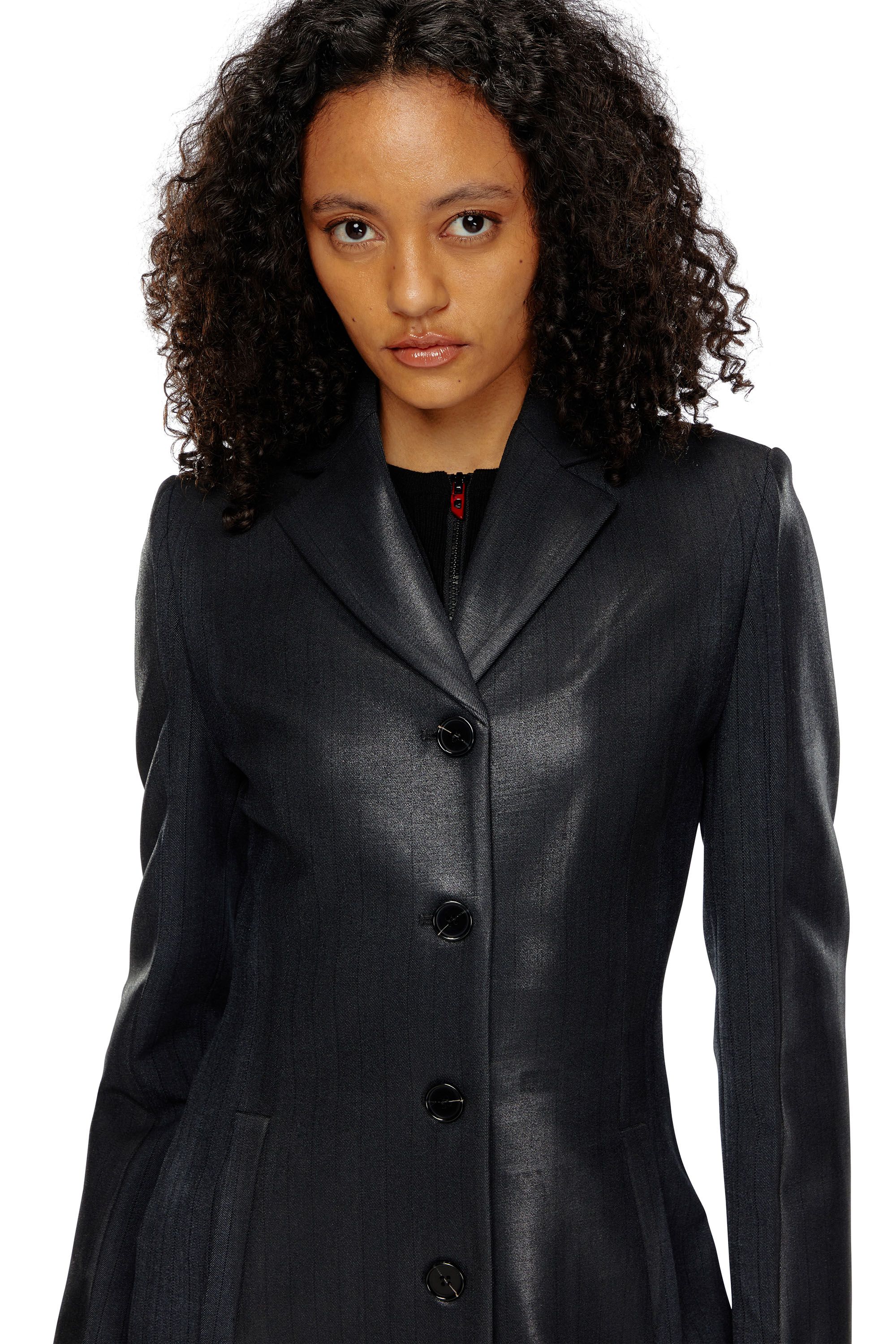 Diesel - G-LAMOUR, Female Pinstripe jacket with coated front in ブラック - Image 5