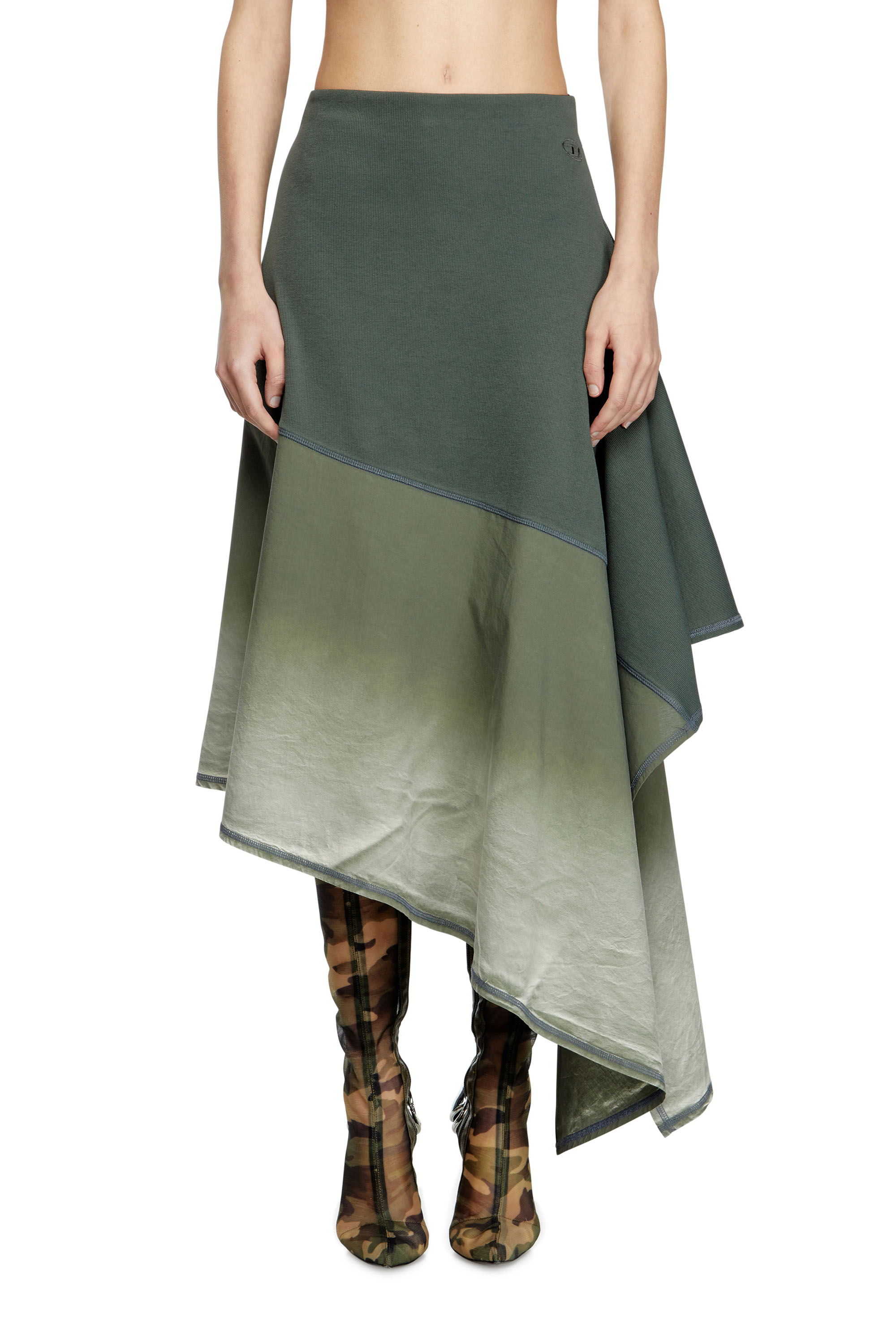 Diesel - O-MARTA, Female's Spliced asymmetrical midi skirt in グリーン - 1