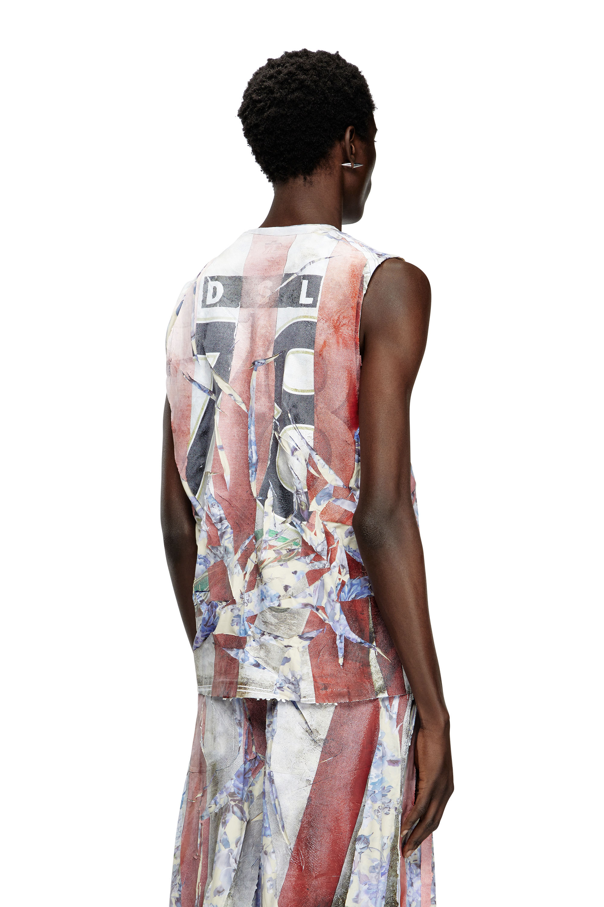 Diesel - T-PER-STRIPE, Unisex's Floral tank top with cracked logo print in レッド/ホワイト - 2