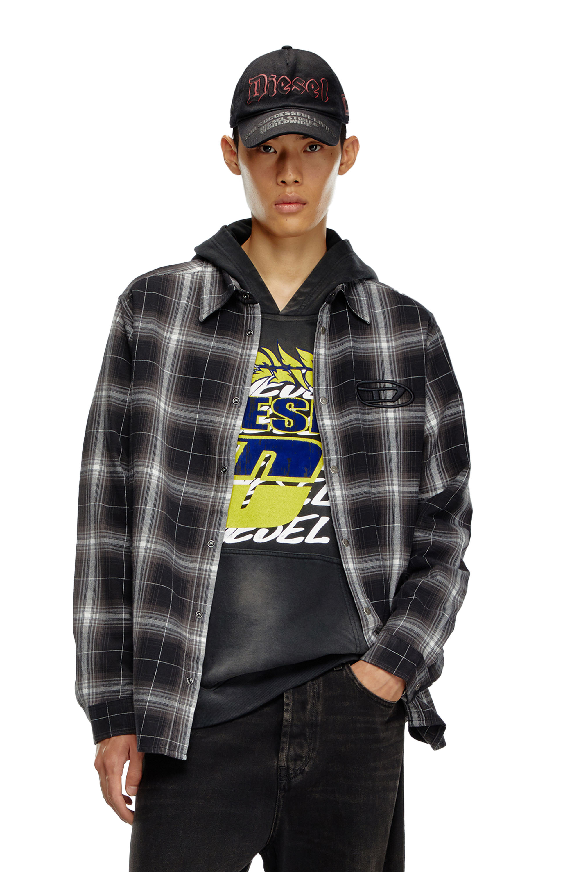 Diesel - S-SIMPLY-A, Male's Check flannel shirt in ブラック - 1