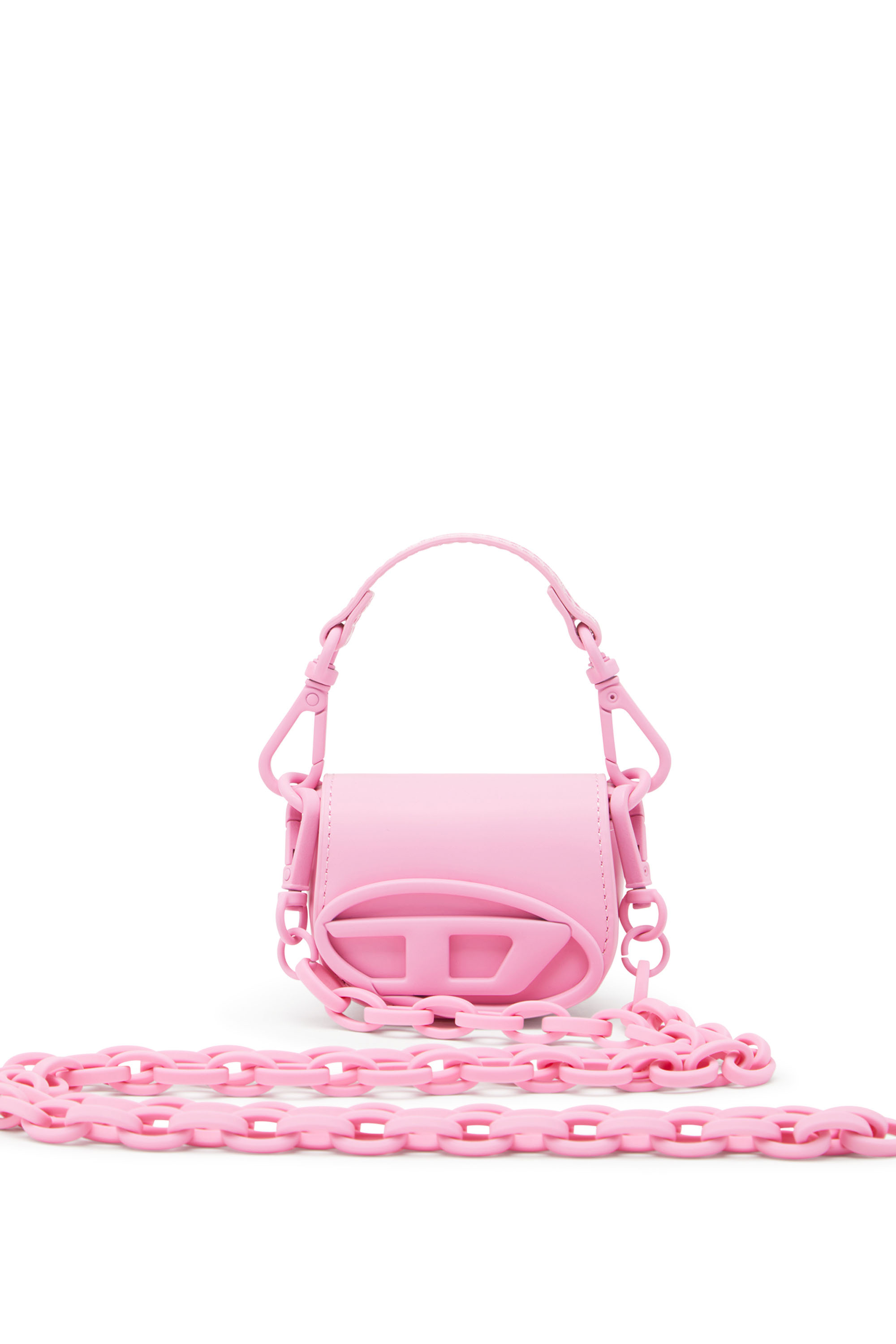 Diesel - 1DR XXS CHAIN, Female's Iconic micro bag charm in matte leather in ピンク / ホワイト - 1