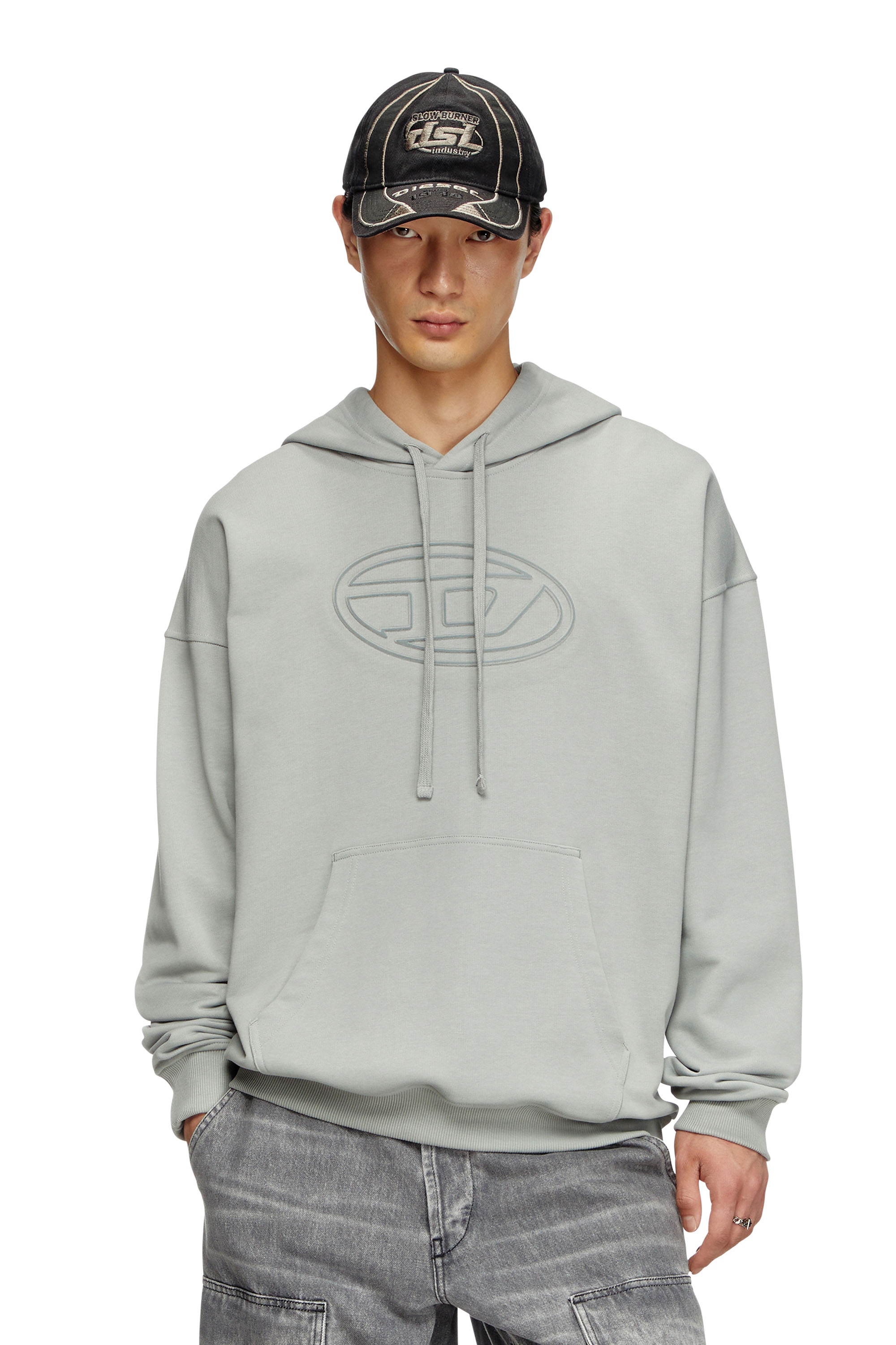 Diesel - S-UMMER-BIGOVAL, Male's Hoodie with embossed Oval D in ライトグレー - 1