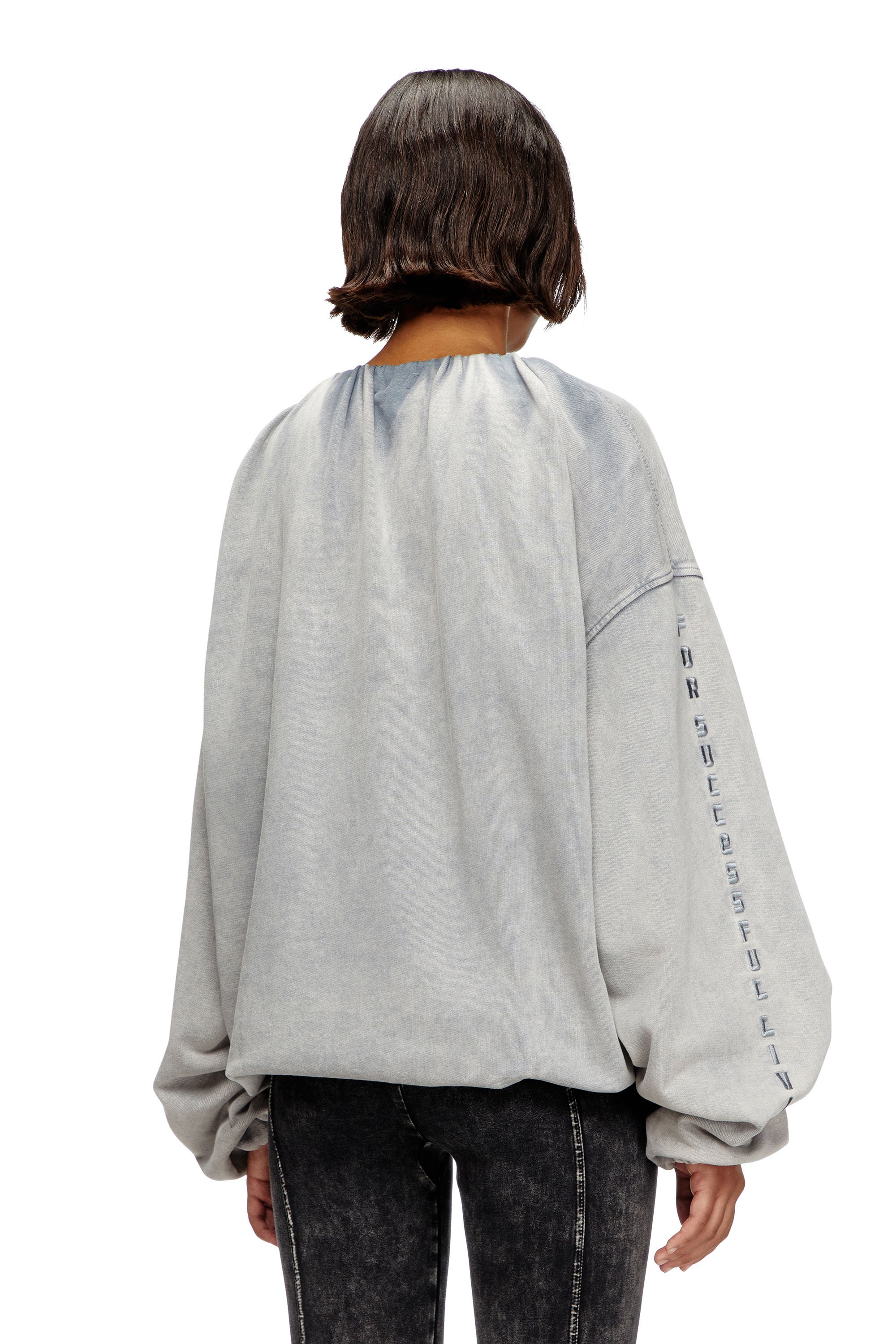 Diesel - F-INDY, Female's Gathered sweatshirt with bleached effect in ライトグレー - 4