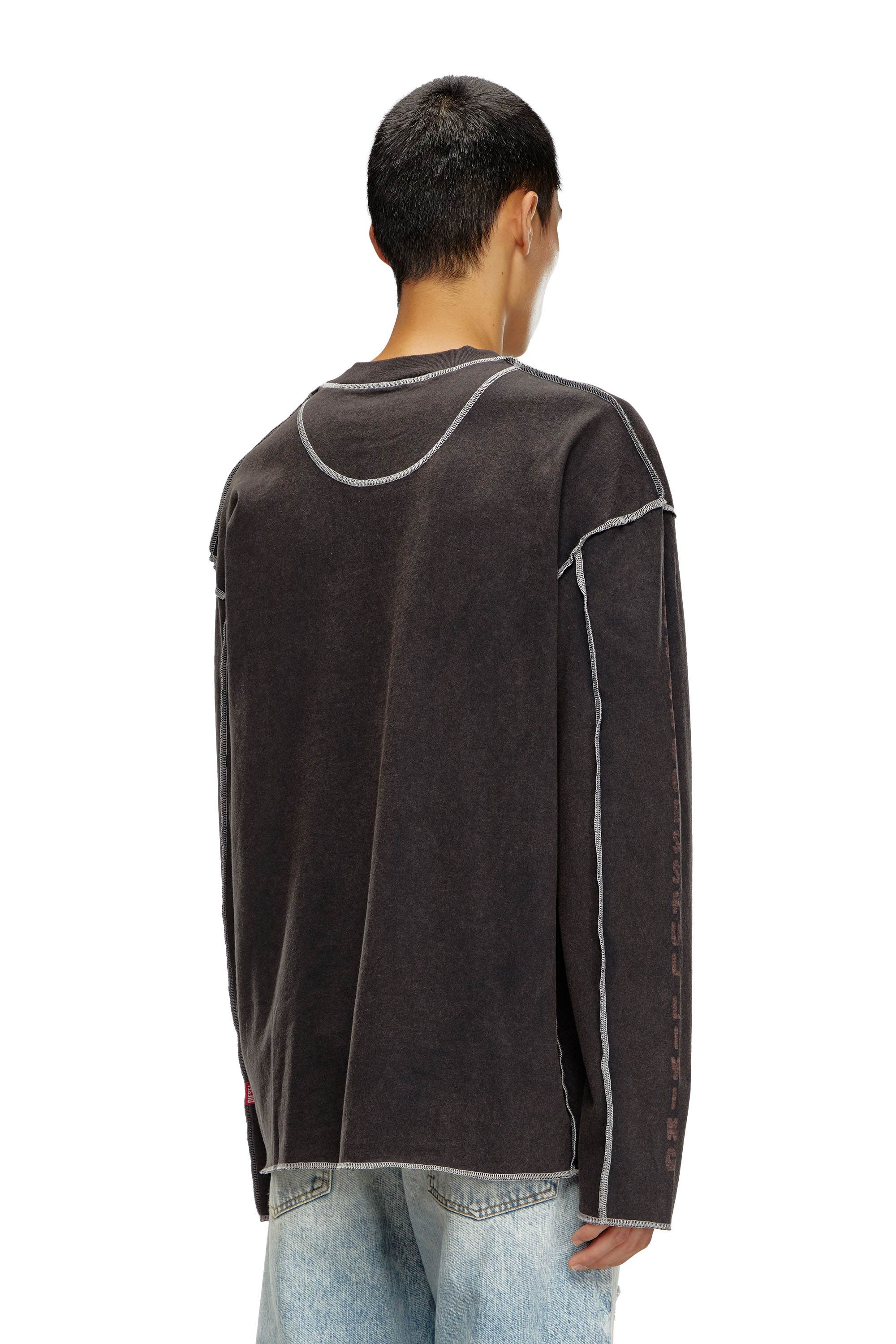 Diesel - T-CRAOR-LS, Male's Long-sleeve T-shirt with inside-out effect in ダークグレー - 4