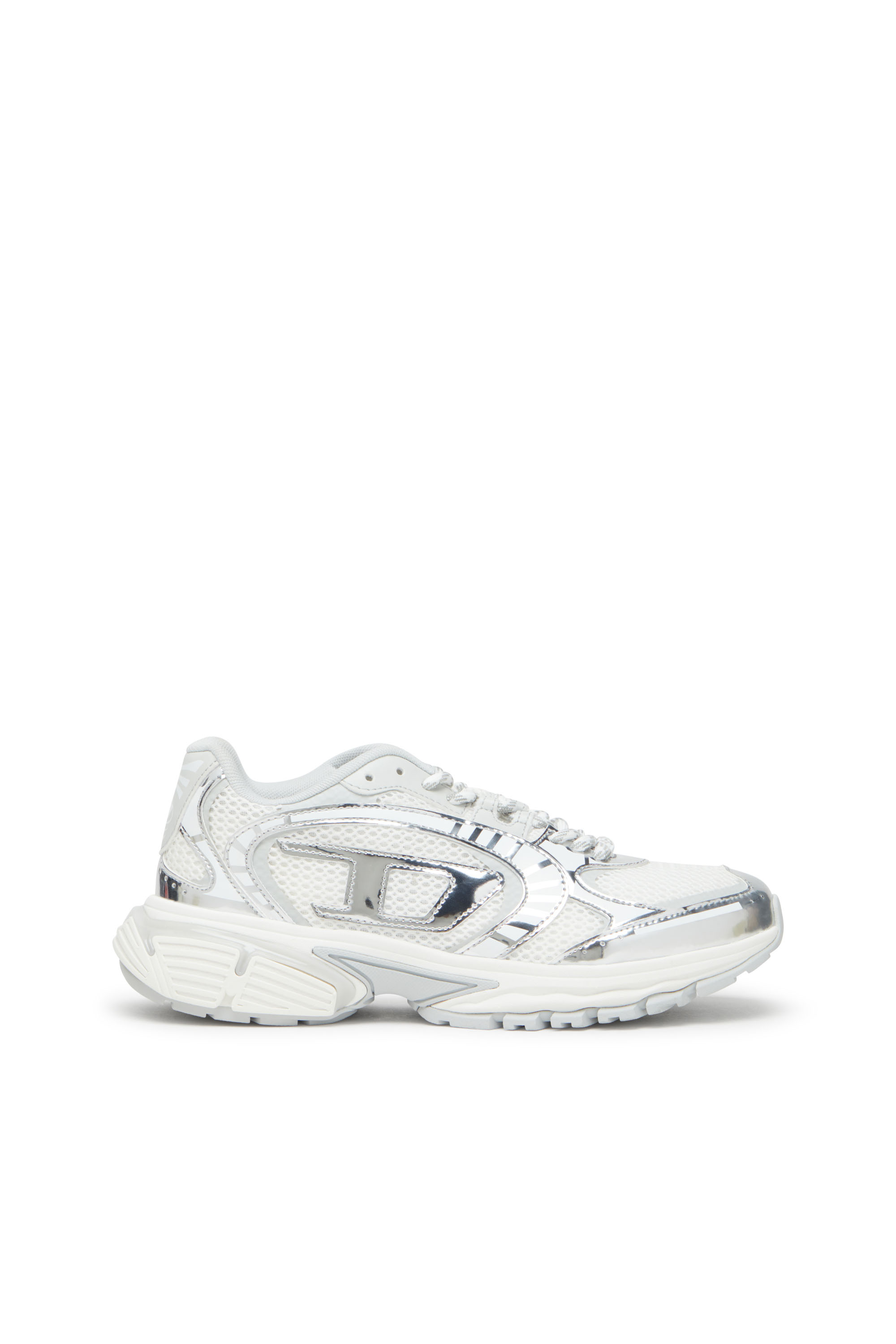 Diesel - S-PRO-V-DENSE LOW W, Female's Metallic mesh sneakers with Oval D logo in ホワイト/シルバー - 1