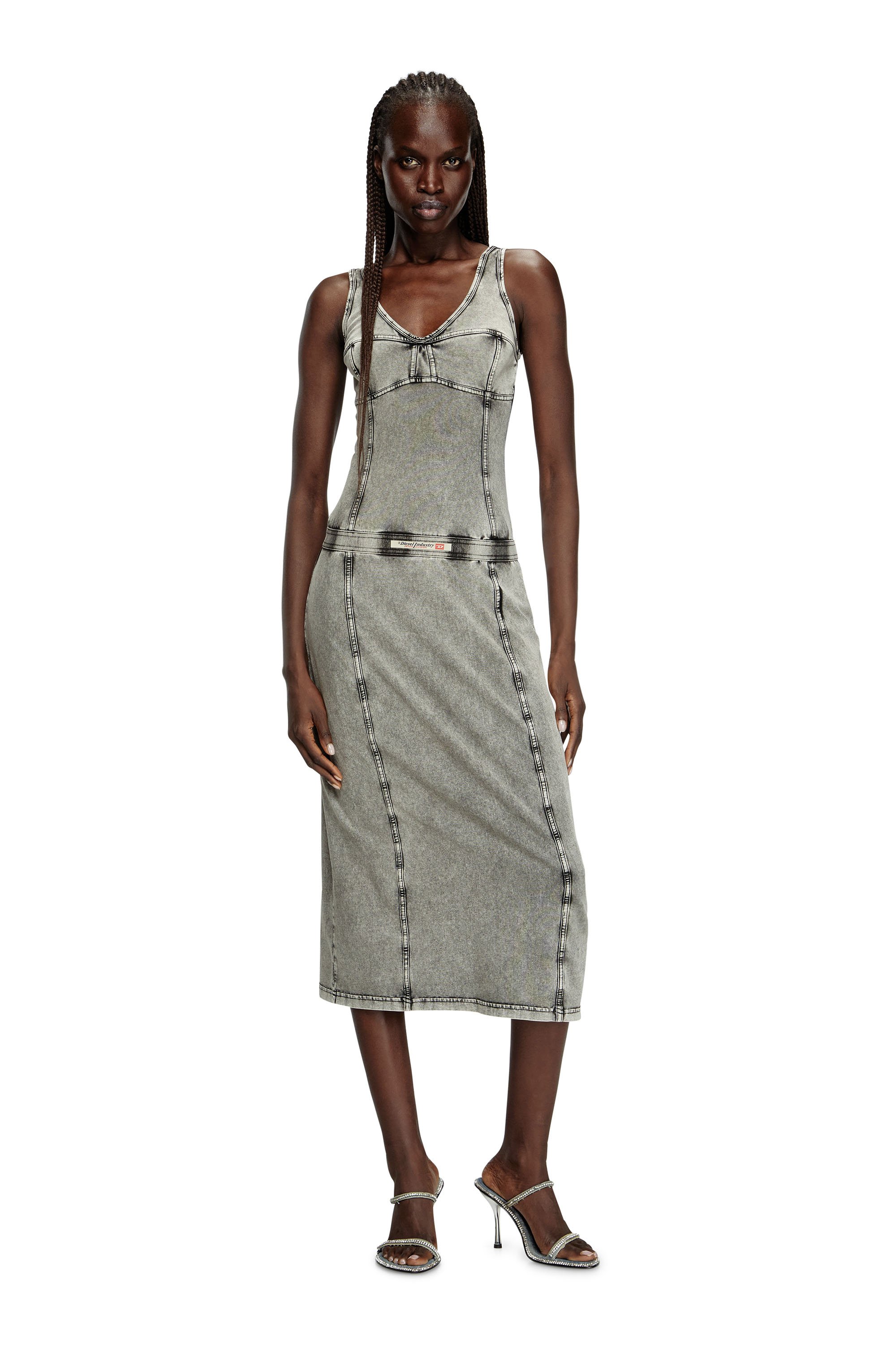 Diesel - D-INNY, Female's Sleeveless midi dress with denim effect in グレー - 2