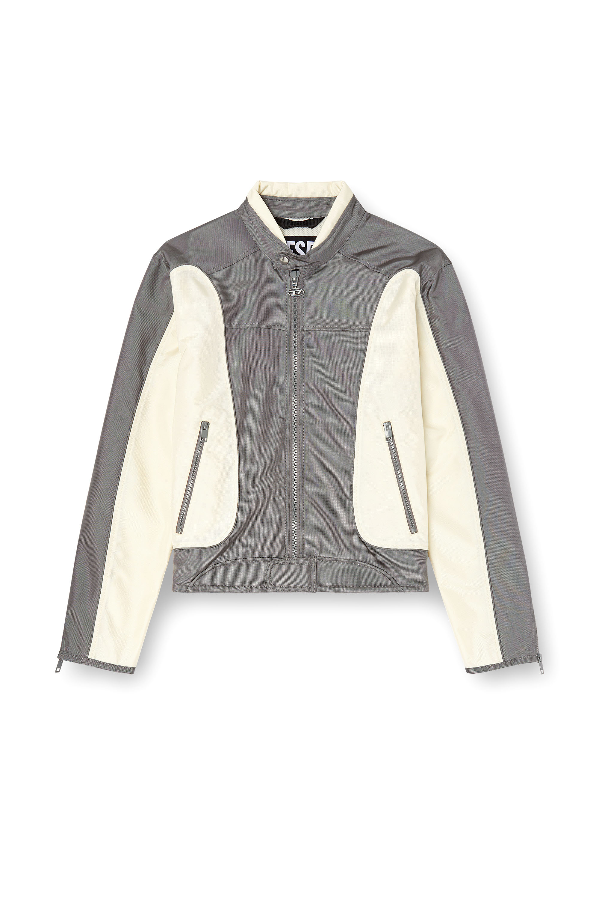 Diesel - J-BLINK-A, Male's Colour-block biker jacket with piping in グレー/ホワイト - 3