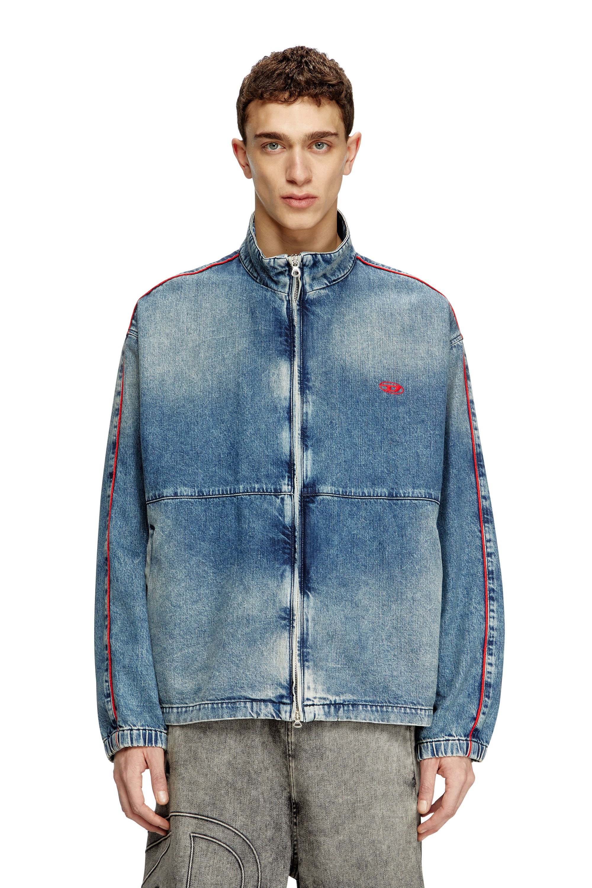 Diesel - D-KRAP-S2, Male's Denim jacket with red piping in ブルー - 1