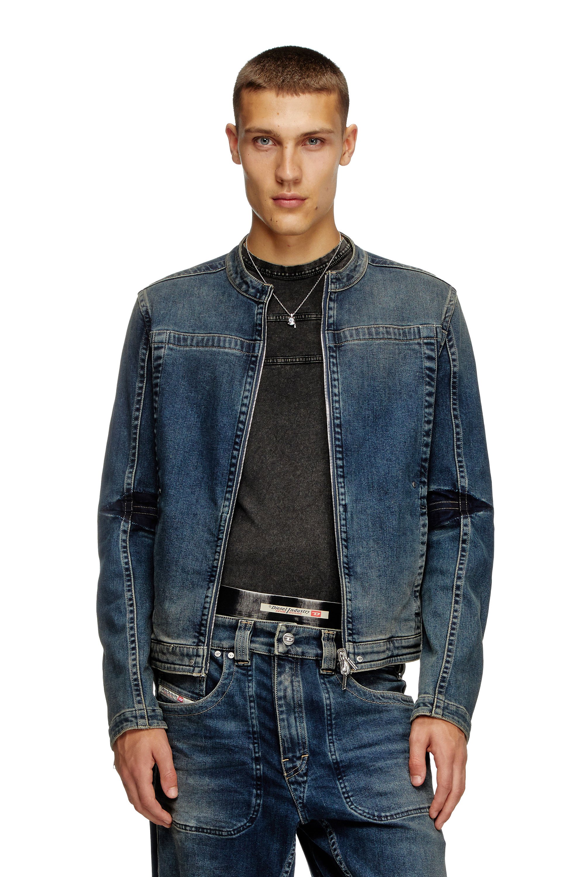 Diesel - D-GLORY-RE, Male's Moto jacket in Rehab denim in ダークブルー - 2