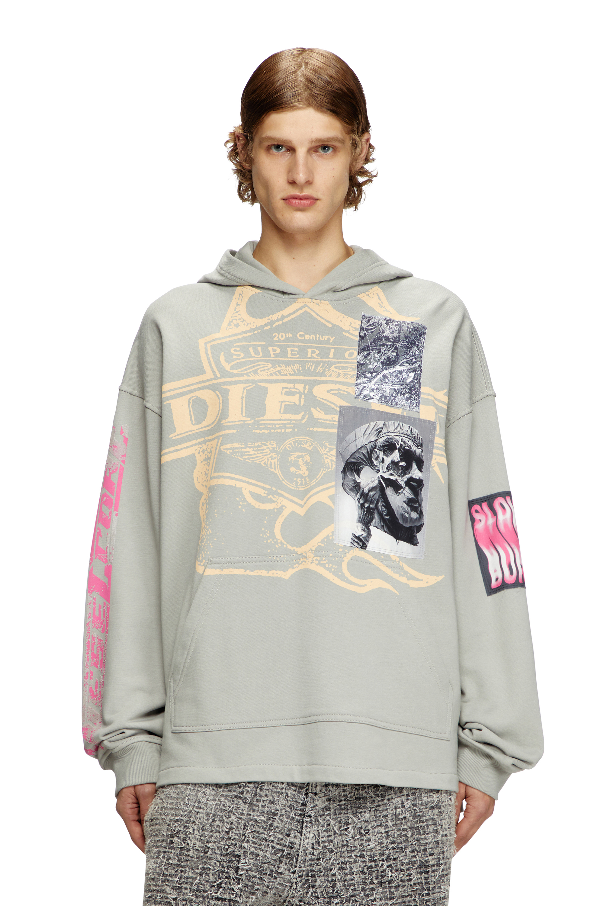 Diesel - S-BAXT-HOOD-R1, Male's Hoodie with prints and logo patches in グレー - 1