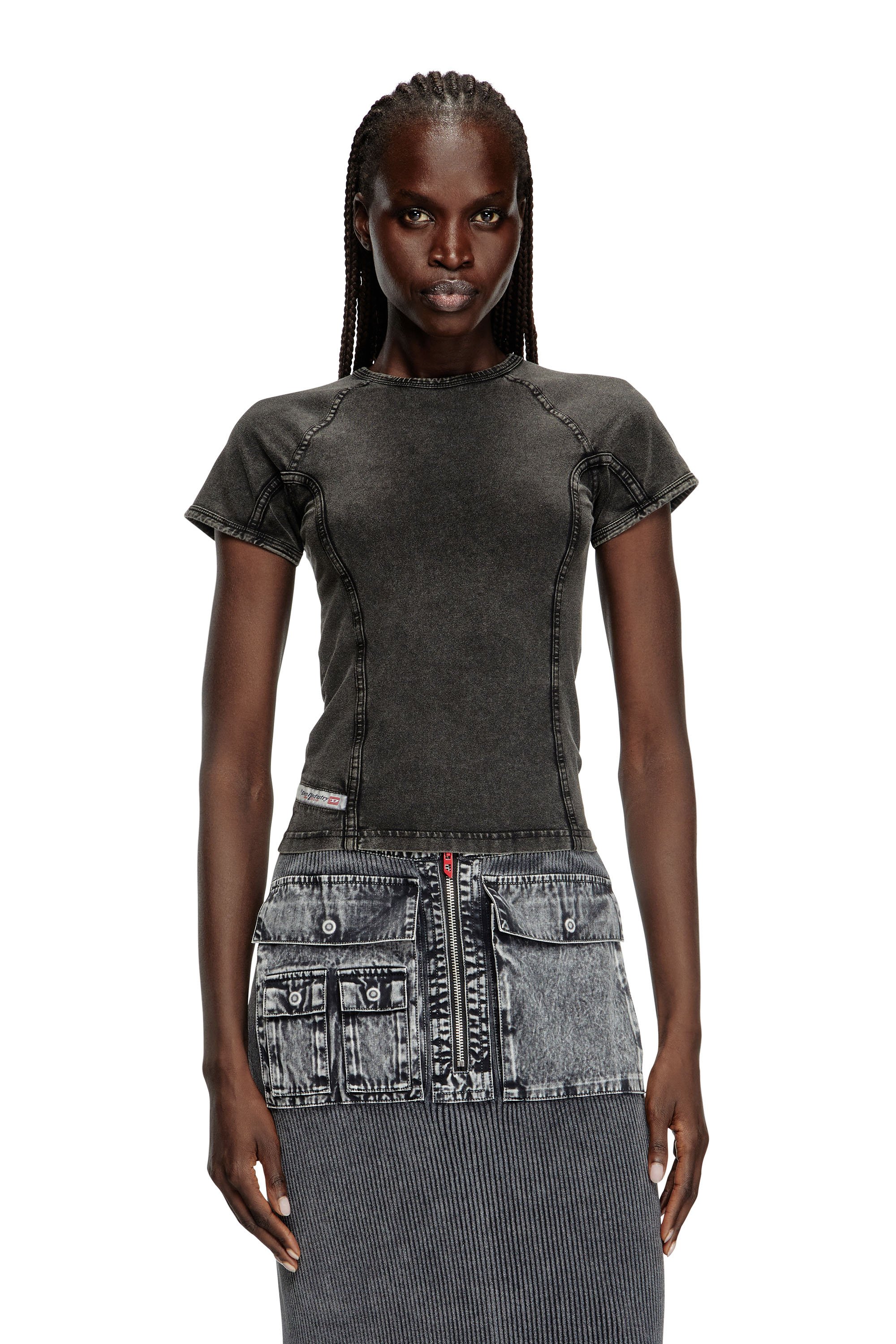 Diesel - T-LYNNE, Female's Denim-effect top in stretch jersey in ブラック - 1